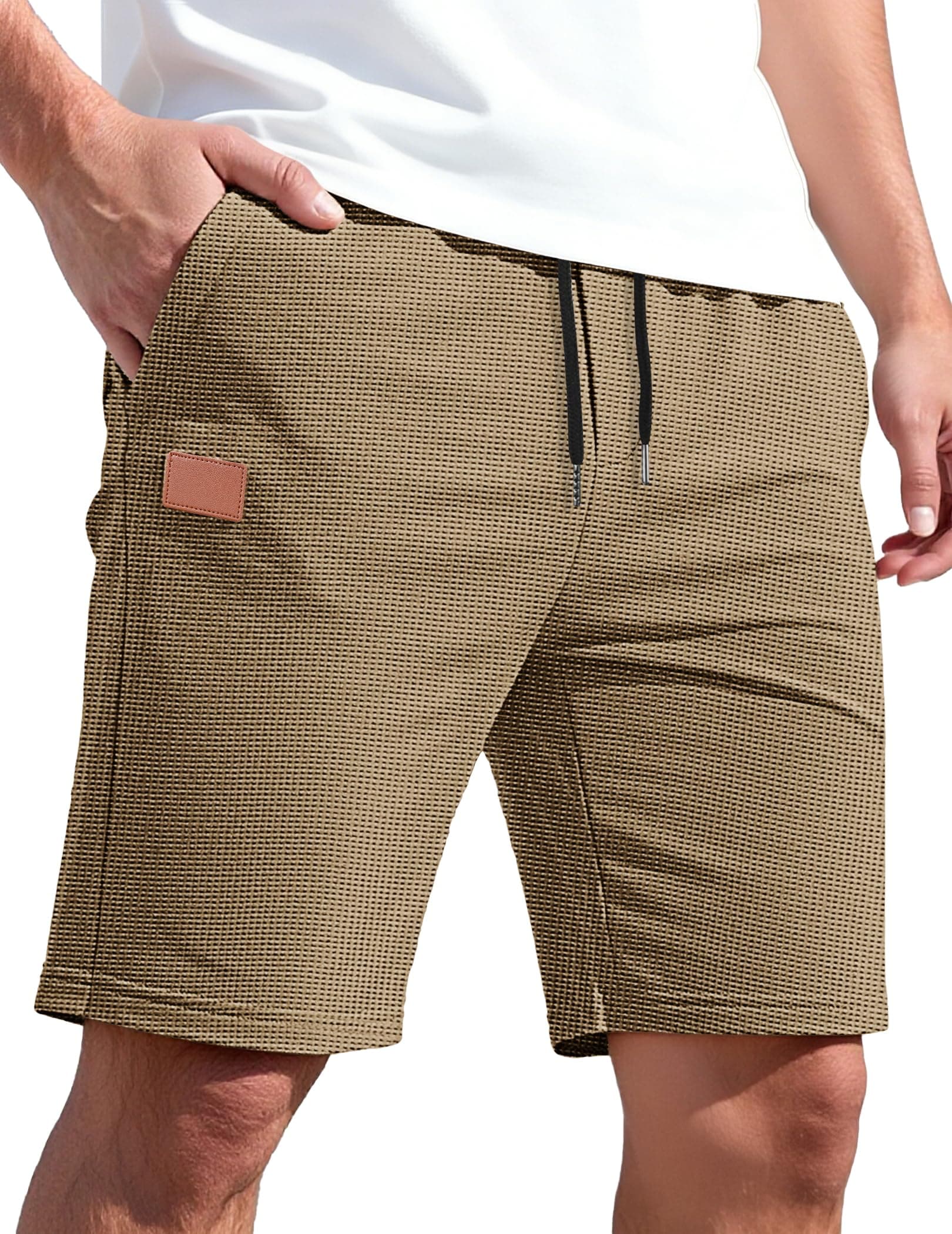 TARAINYA Pantaloncini Waffle Uomo Cotone Estivi Corti Uomo con Coulisse | 65%cotone 35%poliestere,regular fit,elastico in vita con cordoncino,elasticità,spiaggia,casual