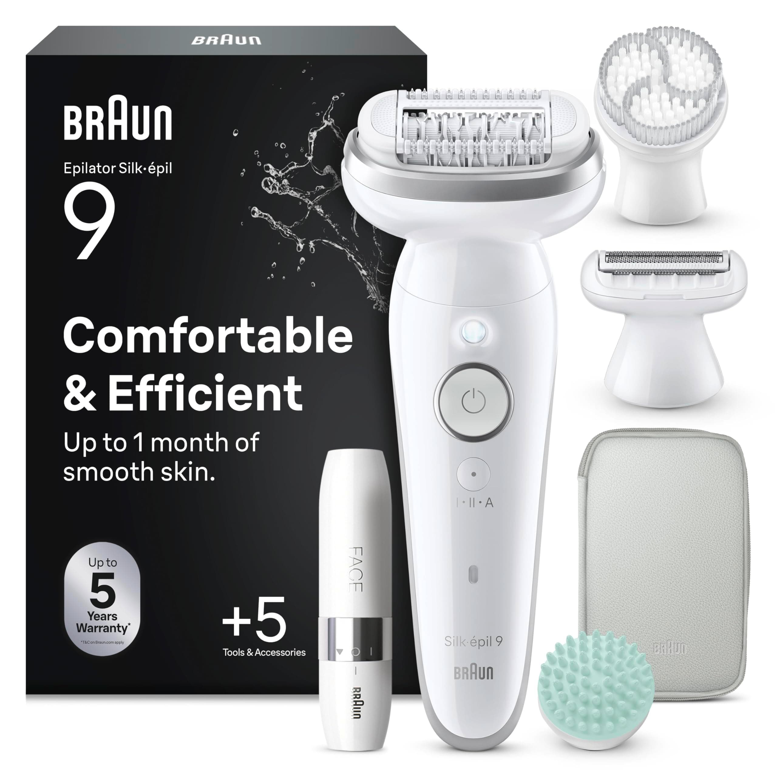 Braun Silk-Épil 9 Skinspa, Epilatore Elettrico Donna con Testina Flessibile, Wet&Dry, Pelle Liscia a Lungo, Spazzola Esfoliante, Accessorio Massaggiante Corpo, Testina Radente, Cappuccio Regolatore
