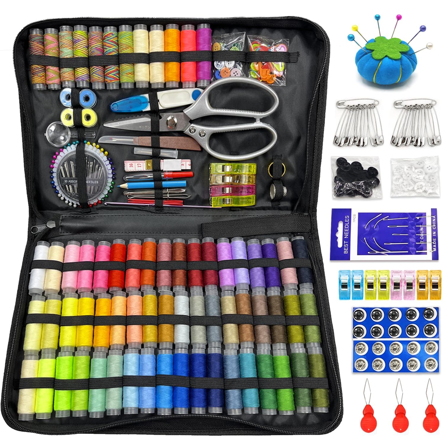 Kit de Costura Hilo de 66 Colores, 305 Accesorios de Costura Profesional | Incluye Agujas, Hilo, Tijeras, Botones y Más para Adultos, Principiantes, Hogar, Escuela, Viajes, Bricolaje
