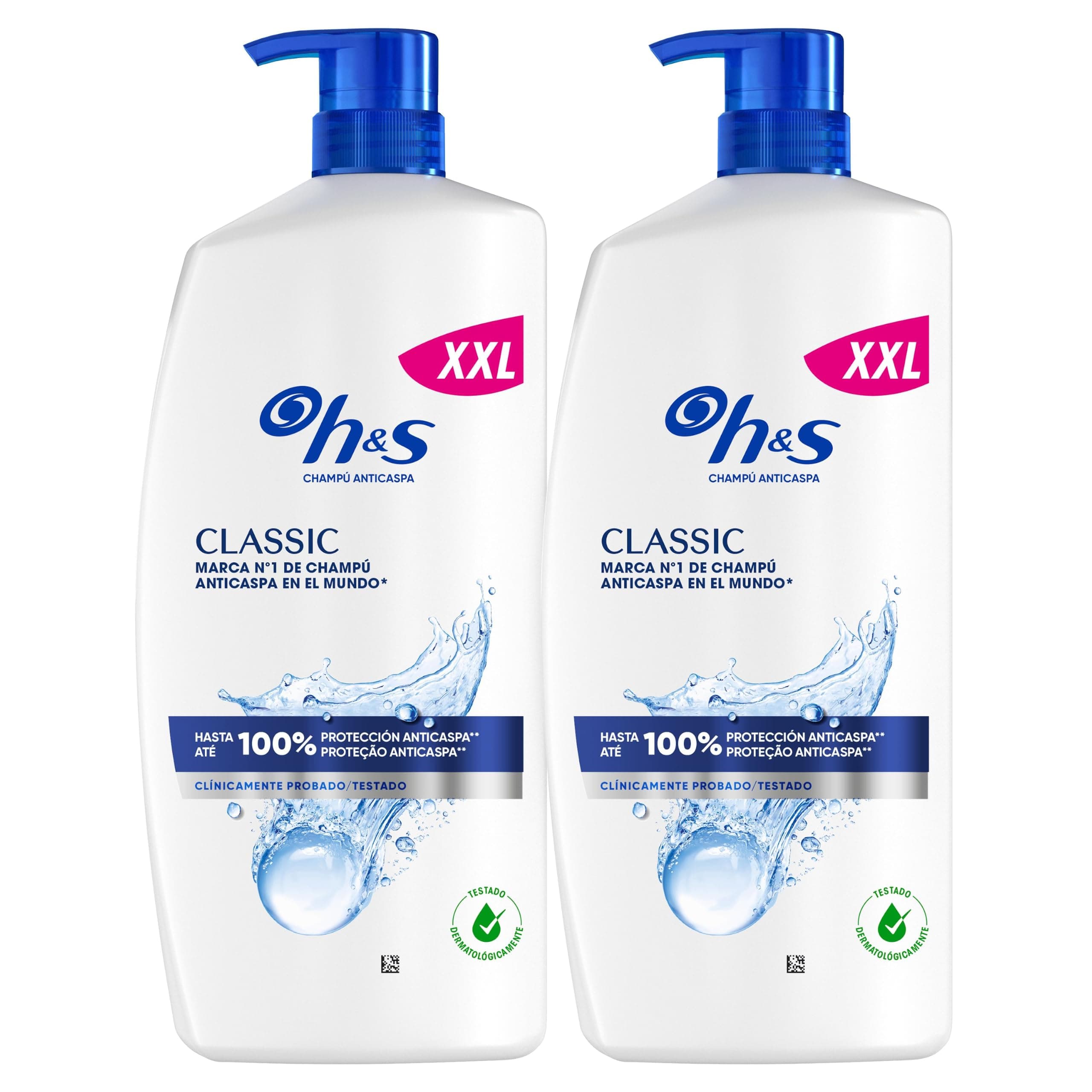 H&S Classic Champú Anticaspa 2x1000ml con Dispensador, para Uso Diario. Hasta 100% de Protección Anticaspa, Clínicamente Probado. Para Todo Tipo de Pelo y Cuero Cabelludo. Sensación de Frescor