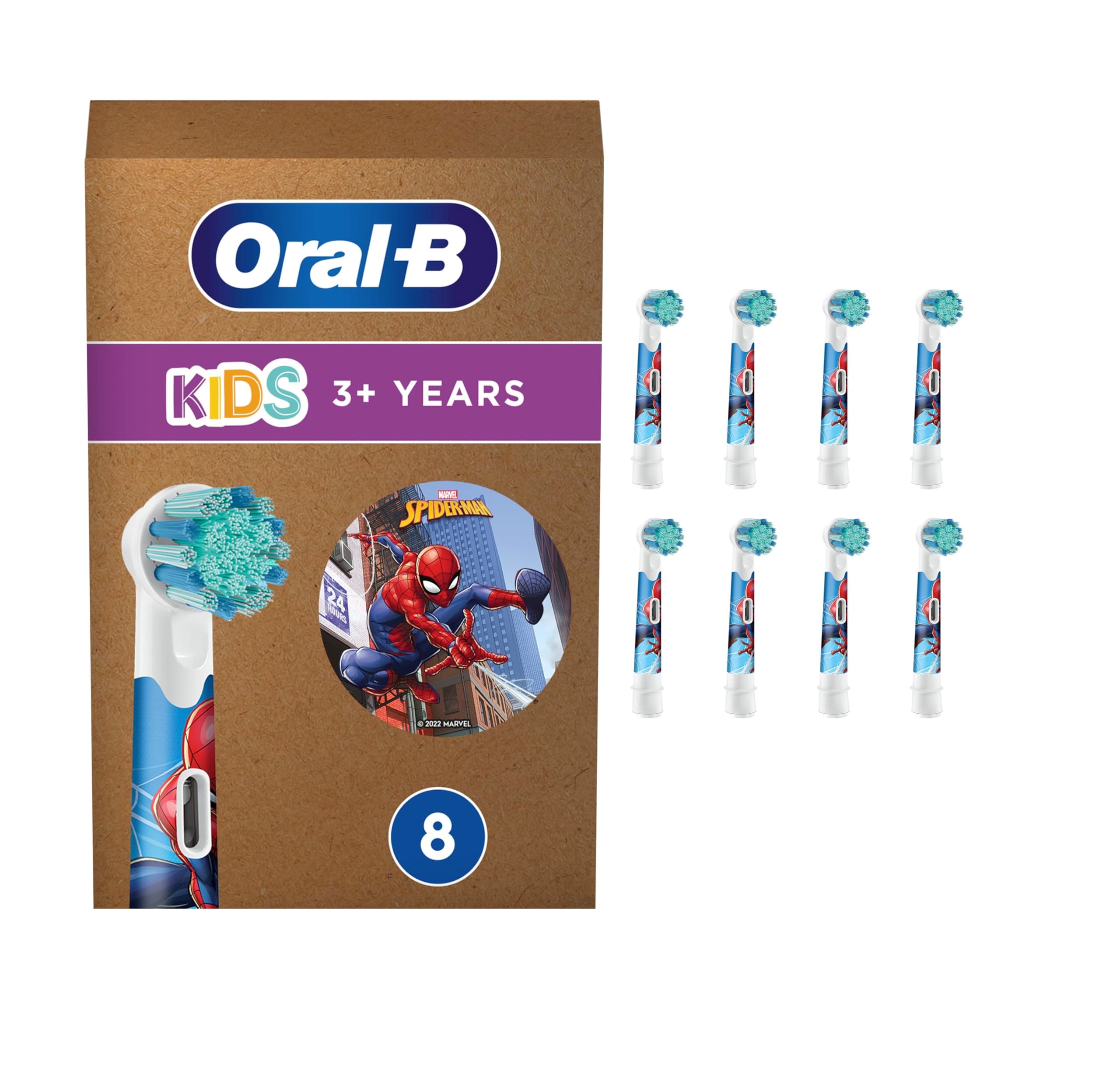 Oral-B Kids Recambios ORIGINALES con Motivos de Spiderman, Pack de 8 Cabezales para Cepillo de Dientes Eléctrico Oral B Para Niños (Tamaño Buzón)