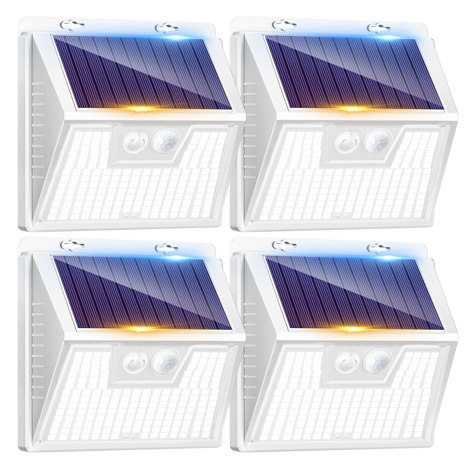 LOTMOS 4 Pezzi Luce Solare Led Esterno, 176 LED Faretto LED da Esterno con Sensore di Movimento, IP65 Impermeabile 3 Modalità Lampada Solare da Esterno per Giardino, Cornice Bianca Bianco Freddo