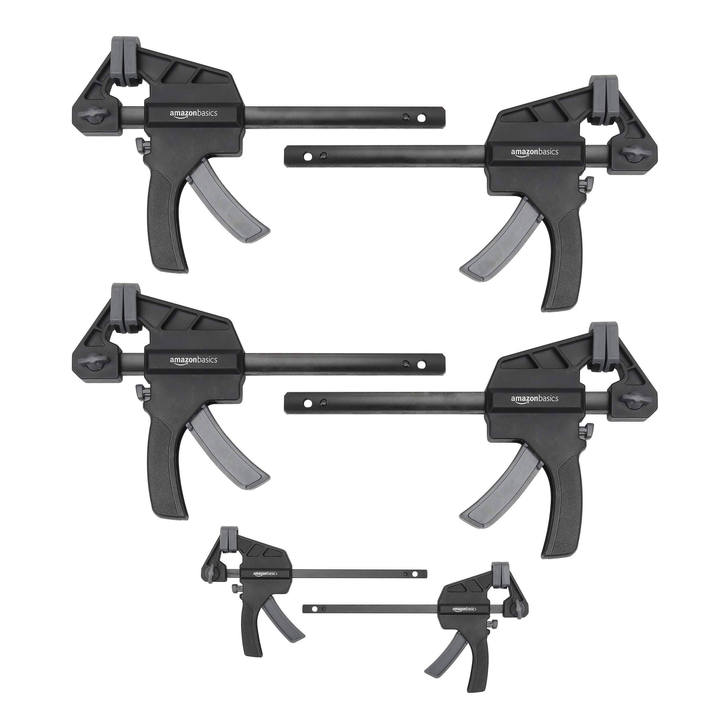 Amazon Basics 6 Unidads abrazaderas de barra: 2 unidades de 10,16 cm y 4 unidades de 15,24 cm, Negro/ Gris
