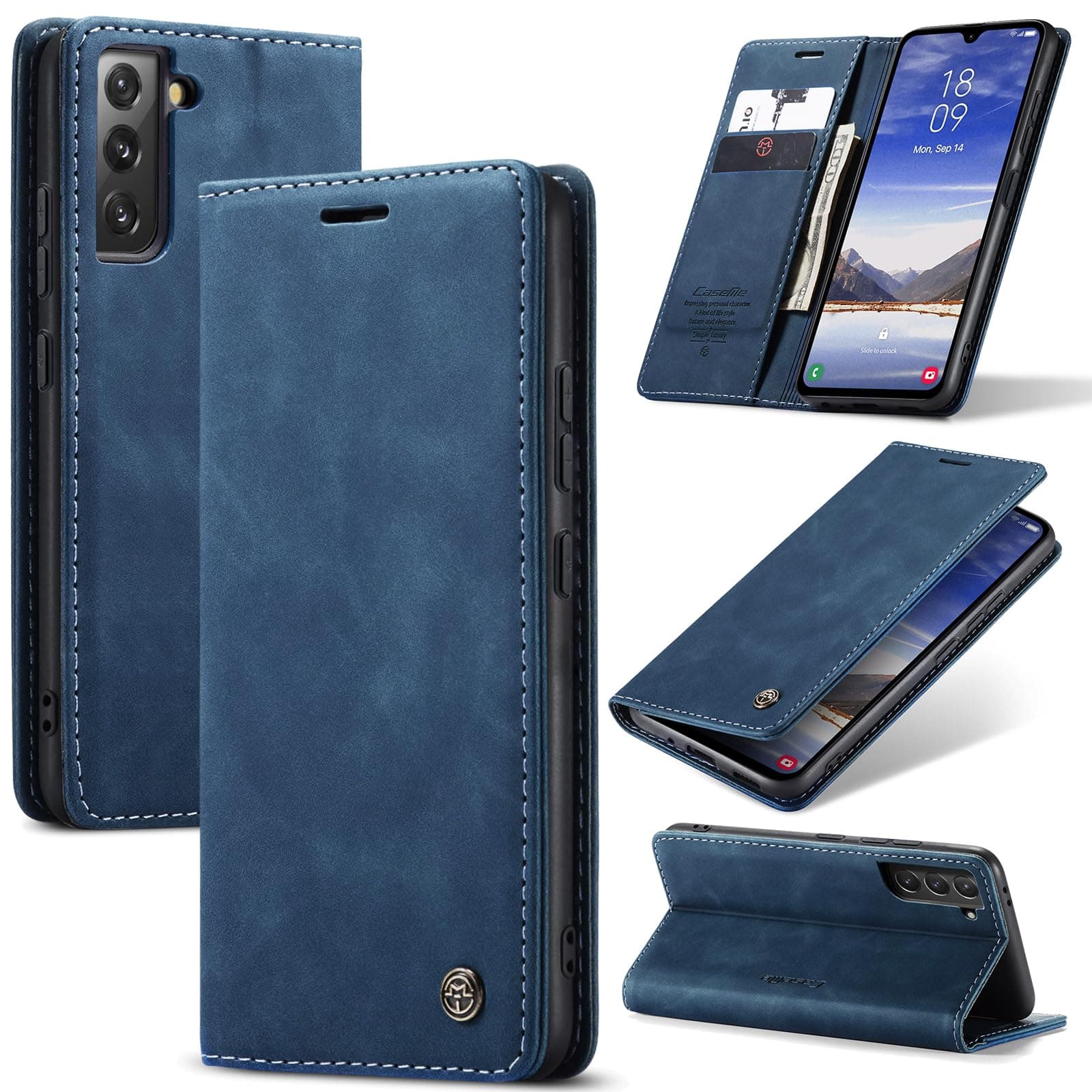 Azororo Cover per Samsung Galaxy S22 5G, Premium PU Pelle Custodia, Magnetica Carta Fessura Portafoglio Case, Flip Cavalletto Custodia per Samsung Galaxy S22 - Blu