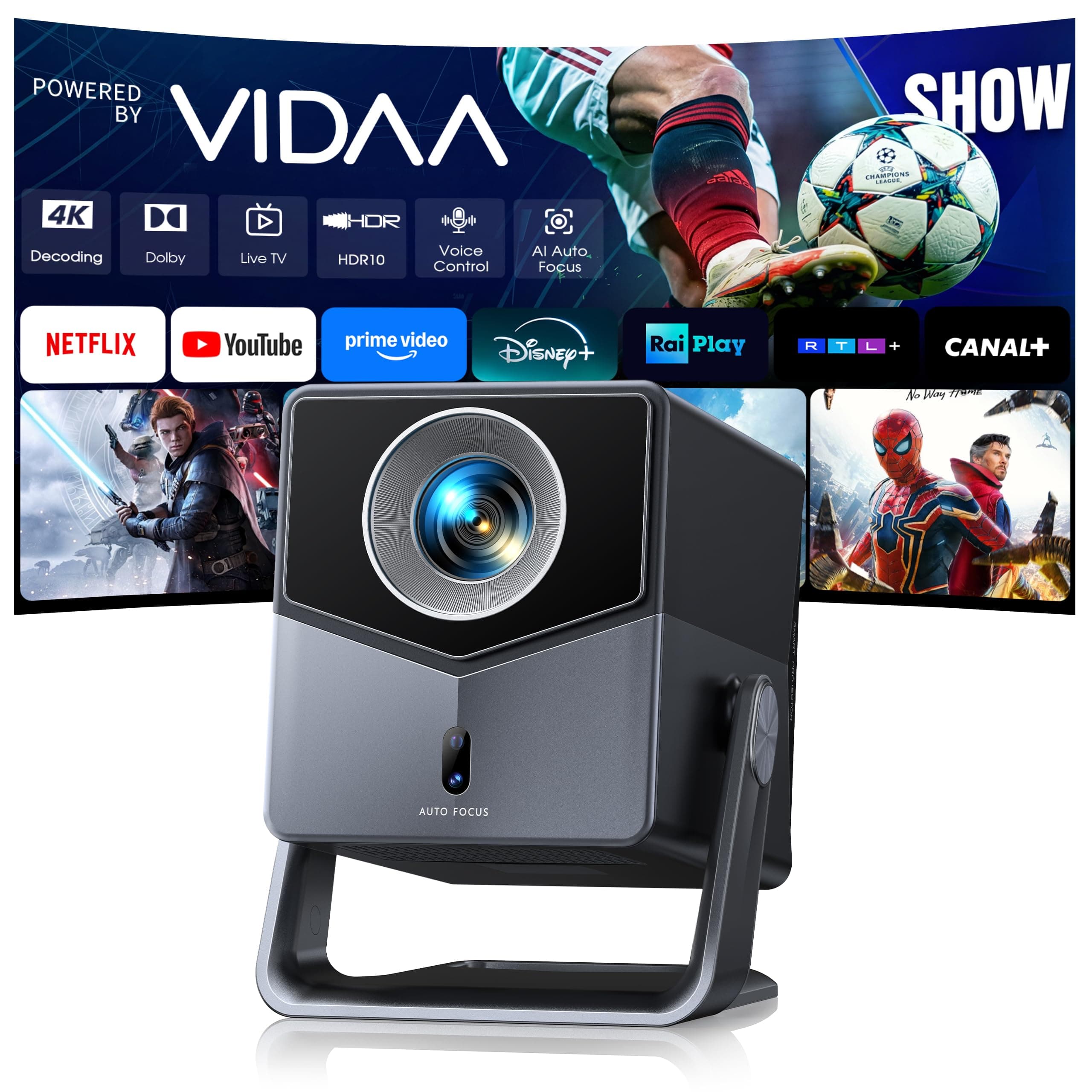 Proiettore 4K【1400 ANSI/Vidaa Sistema】Dolby Audio Proiettore Auto Focus e Keystone Videoproiettore Bluetooth 5.4 Two-way Projector con AirPlay TOPTRO A2 Proiettores TV per HDMI/Home Cinema/Esterni