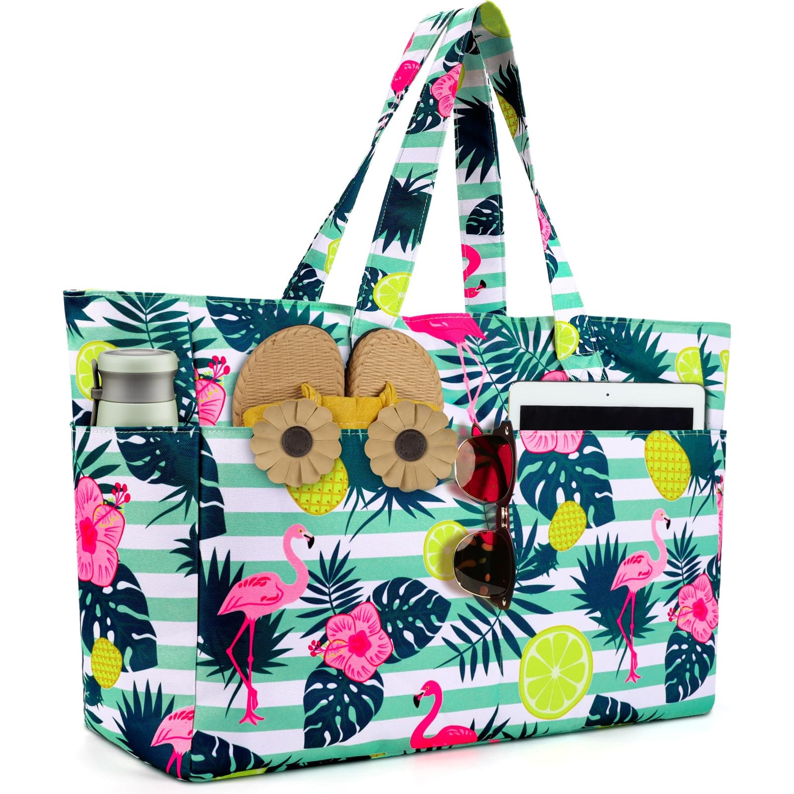 ISEYOU Borsa Mare Grande XXL Famiglia, Borsa Spiaggia con Chiusura Zip e Impermeabile, Leggera e Pieghevole, Multitasche ad Ampia Capacità Borsello Tracolla Donna per Shopping, Viaggio, Campeggio
