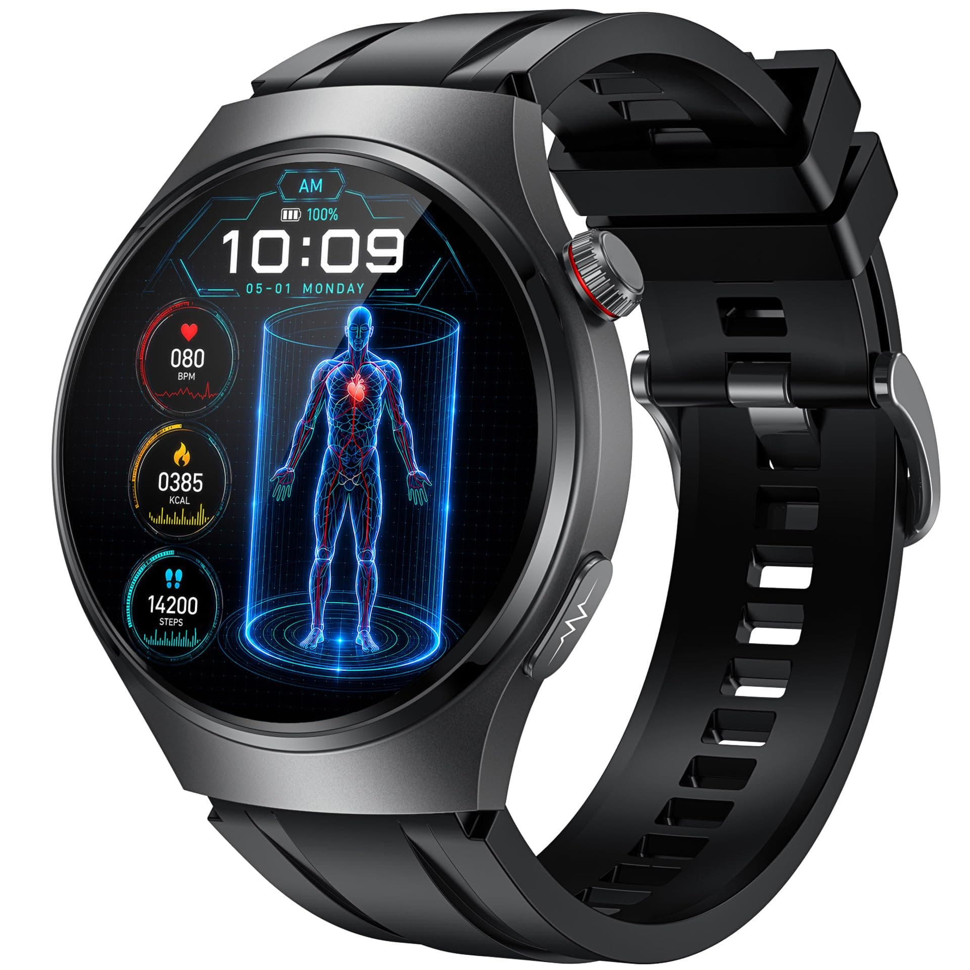 Orologio Smartwatch Uomo con ECG+HRV: 1.43" AMOLED Smart Watch con Cardiofrequenzimetro Saturimetro Pressione Sonno Smartband 50+ Sportive Contapassi IP67 Impermeabile Watches per IOS e Android