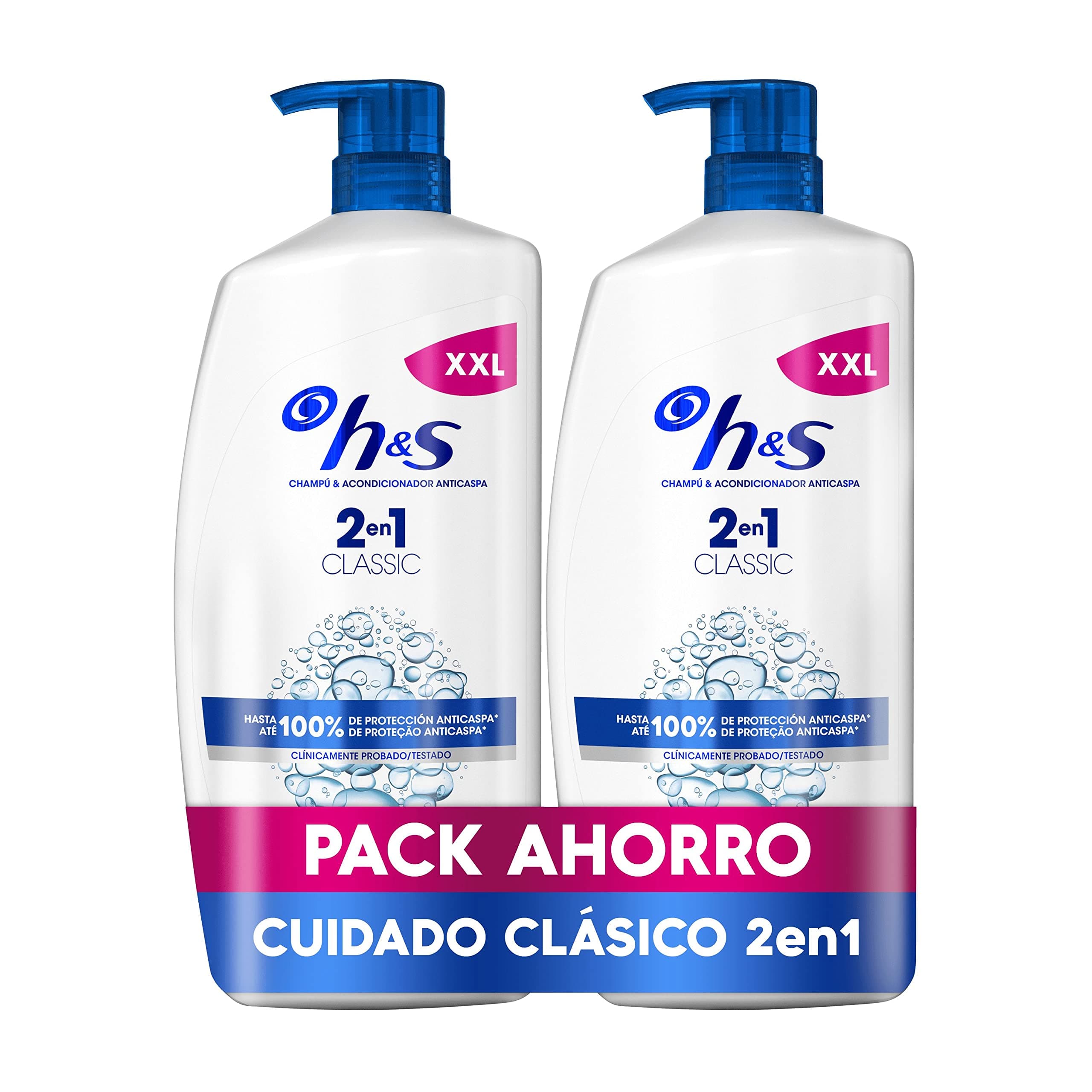 H&S Classic Champú y Acondicionador Anticaspa 2en1 2x1000ml, con Dispensador. Hasta 100% de Protección Anticaspa. Para Todo Tipo de Pelo y Cuero Cabelludo. Uso Diario. Limpieza profunda, New Version