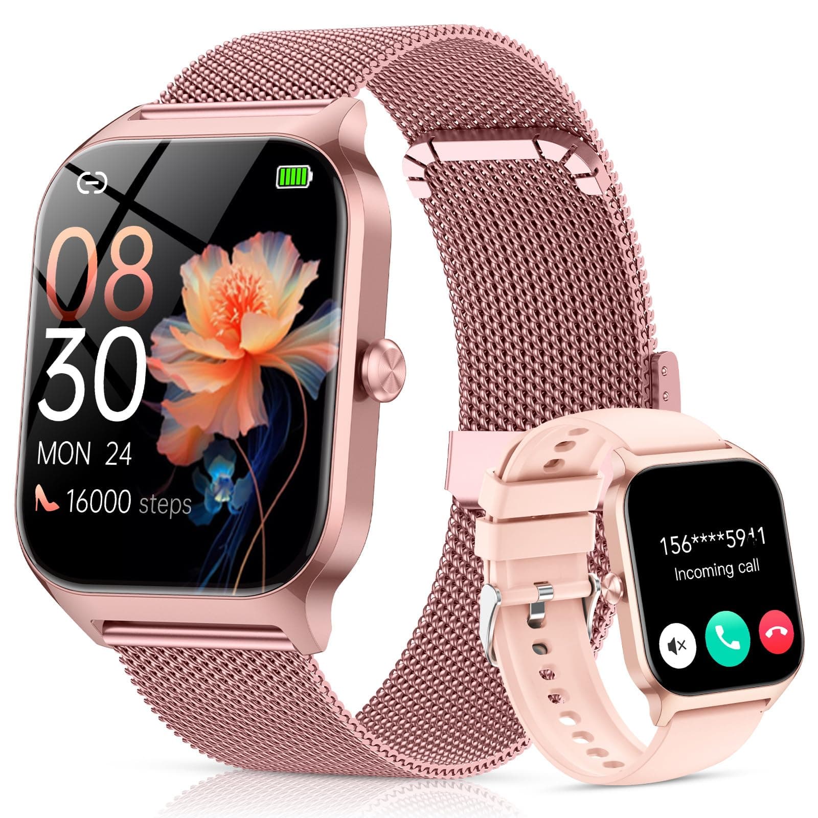 CASCHO Reloj Inteligente Mujer,1.85" HD Smartwatch con Llamadas,120+ Modos Deportes, Monitor Cardiaco y Sueño, Whatsapp Llamadas Bluetooth, Regalo Mujer, Android/iOS, Oro Rosa