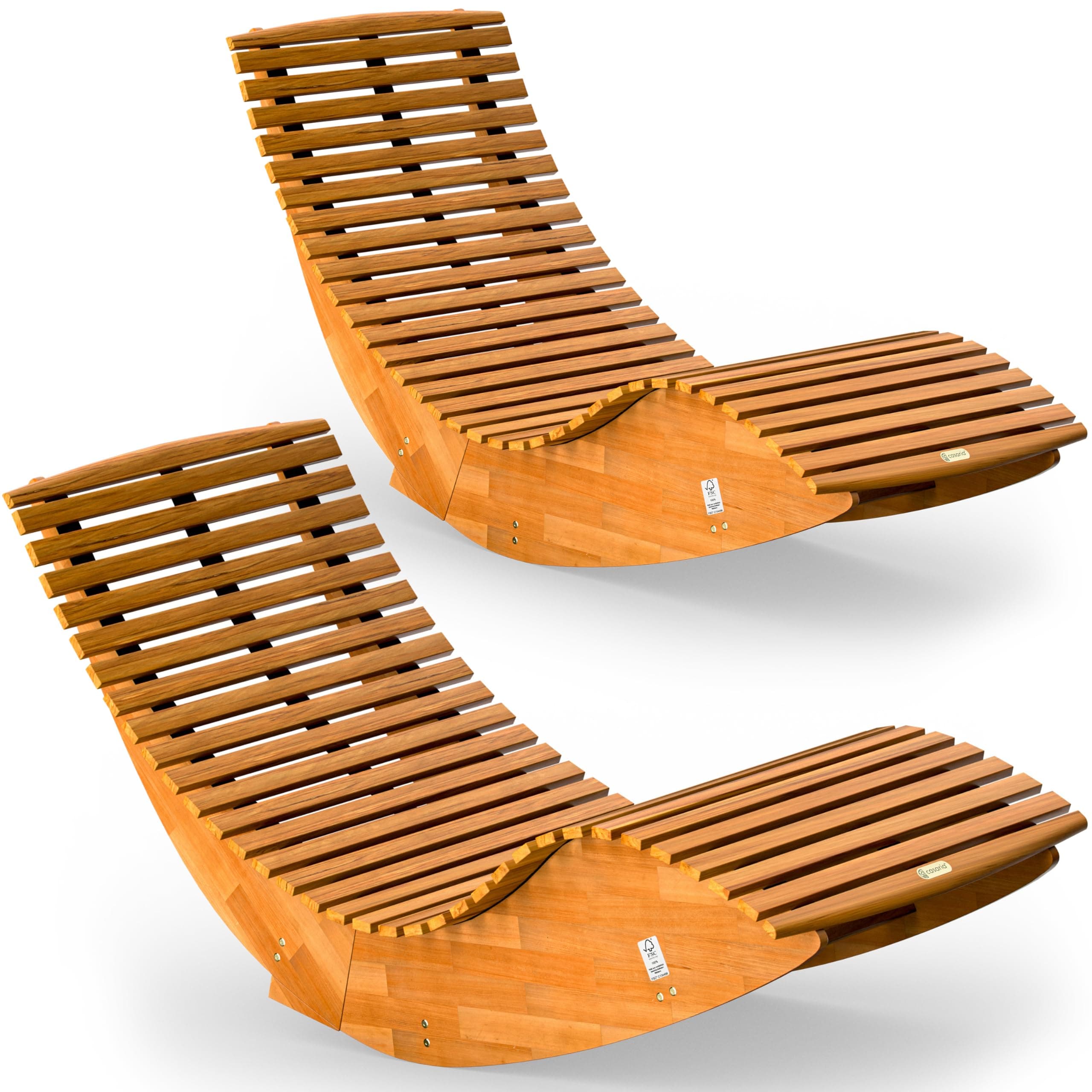 Casaria® Set 2X Tumbona Mecedora Plegable Asiento Madera Acacia FSC® Certificada 160Kg Ergonómica 154x60x78cm Resistente Intemperie Jardín Balcón