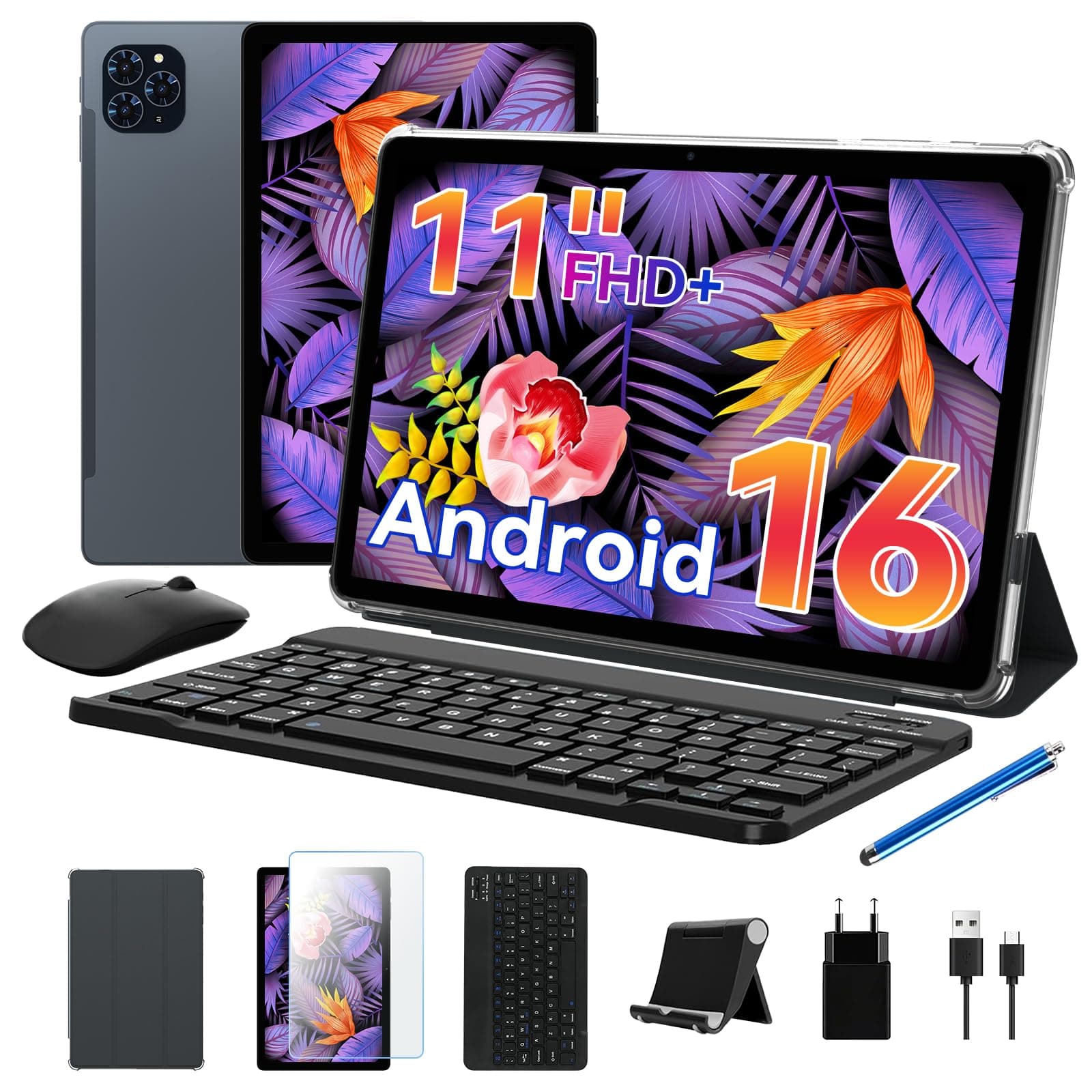 ZENVA T90 Android 16 Tablet con Teclado y Lapiz - Tablet 11 Pulgadas, 1920x1200 FHD+, 24GB RAM+128GB ROM/2TB TF, Octa-Core, 8000mAh, 13MP+5MP, Widevine L1, Gemini AI, Face ID, GPS (4 Años de Garantía)
