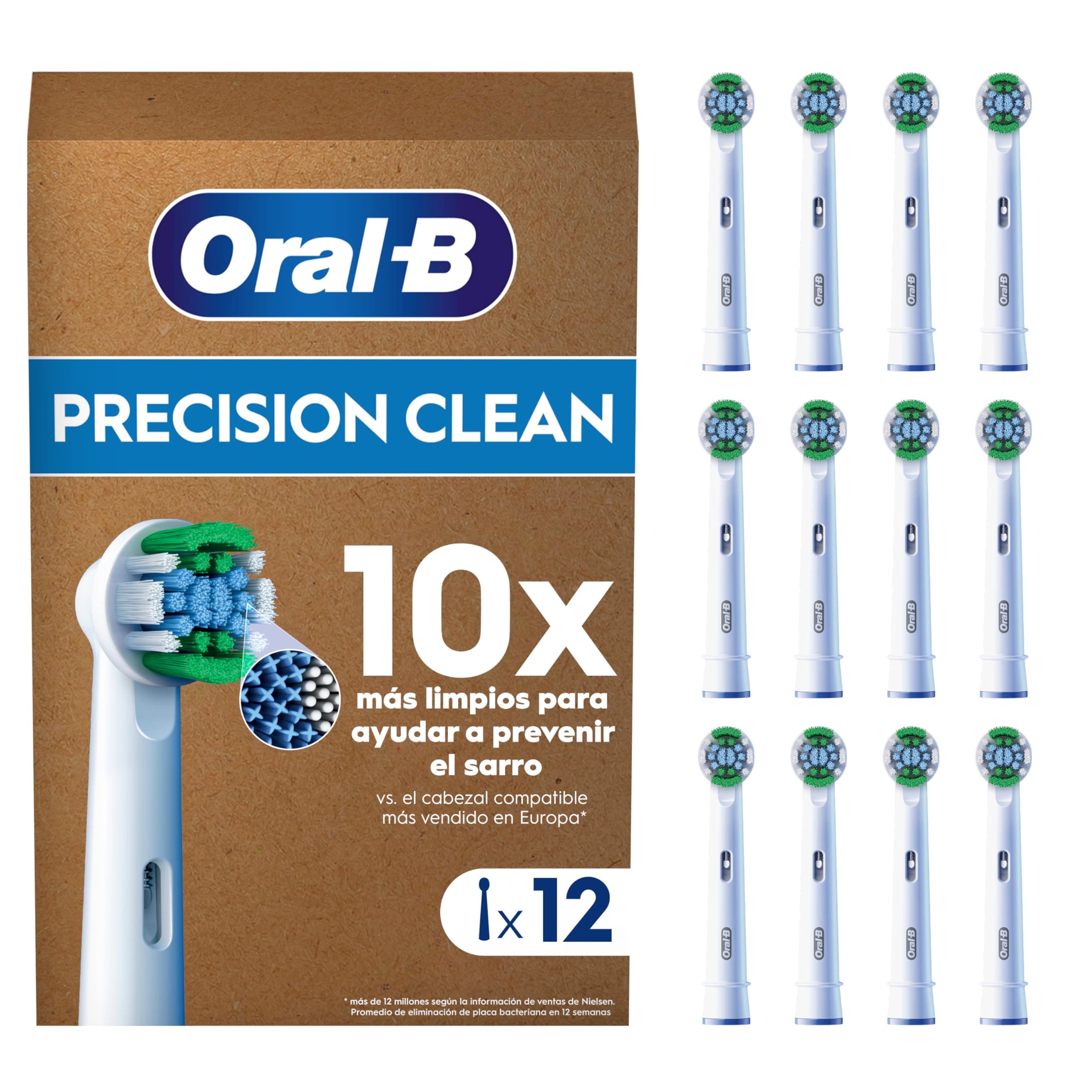 Oral-B Precision Clean Cabezales de Recambio Originales, Blanco, Pack de 12 - Recambios para Cepillo de Dientes Eléctrico Oral B Pro, 3 Tipos de Filamentos para Un Cepillado Preciso