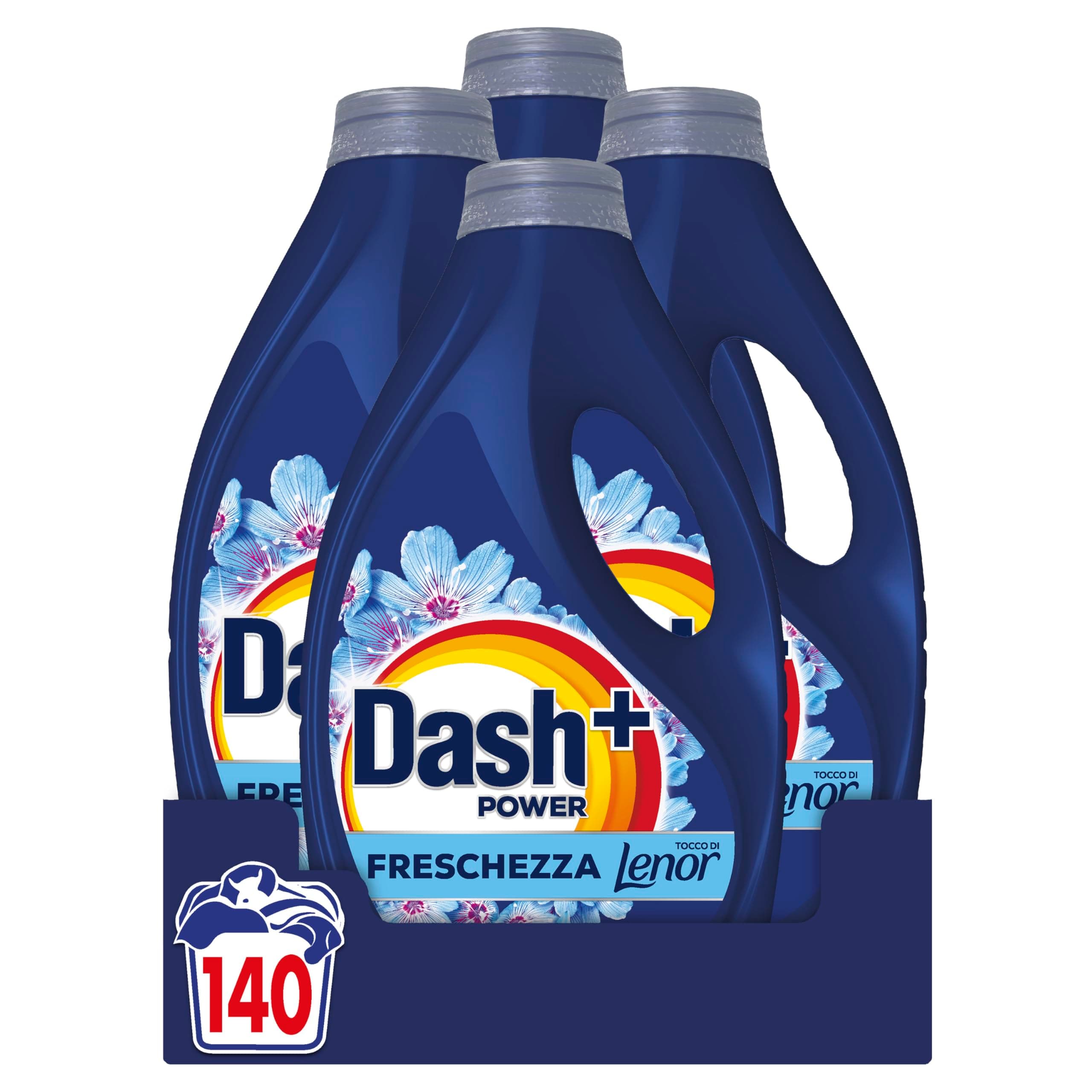 Dash Power Detersivo Liquido Lavatrice, 140 Lavaggi (4x35), Freschezza Di Lenor, Risveglio Primaverile, rimuove addirittura gli odori di sudore vecchi di 7 giorni, per una pulizia impeccabile