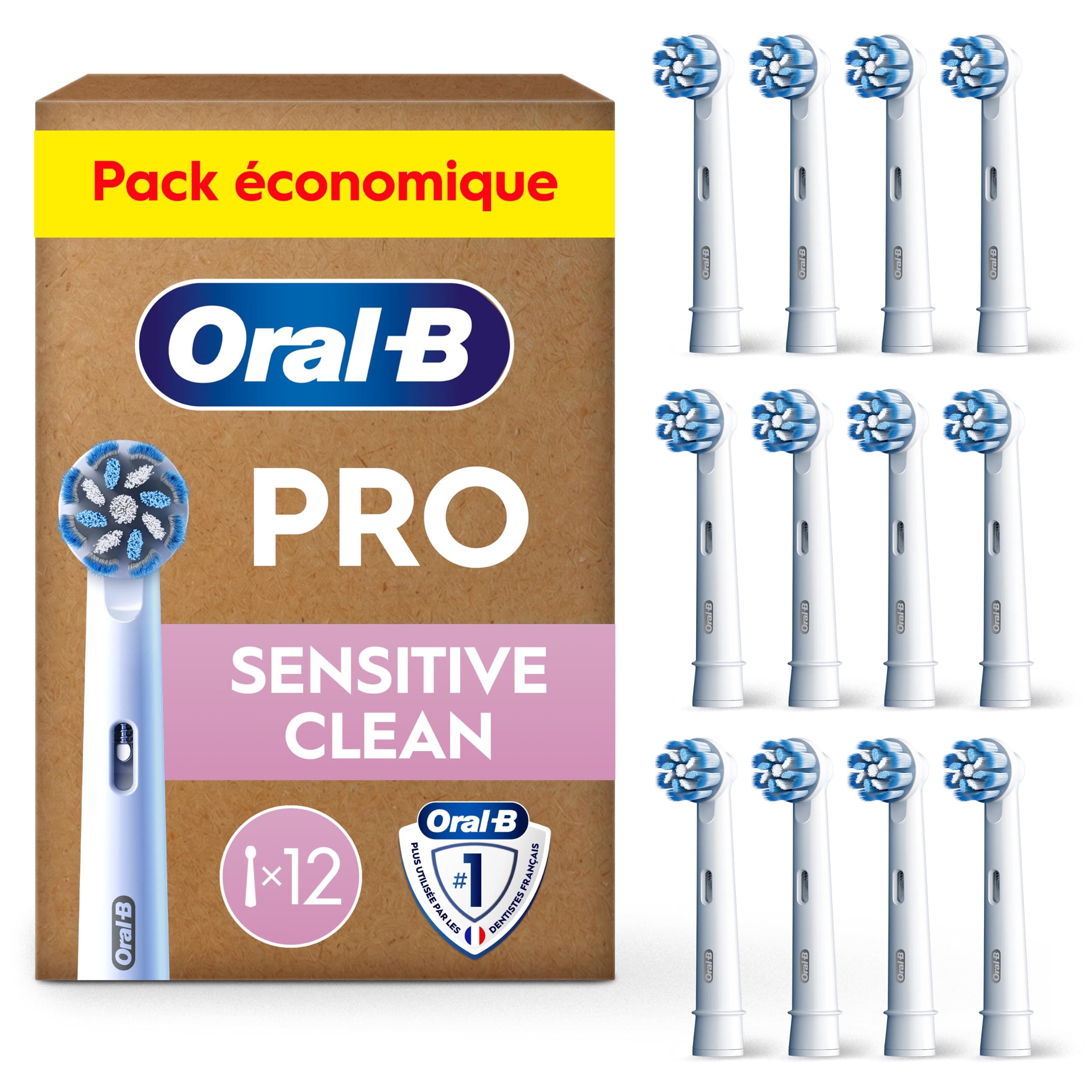 Oral-B Brossettes de Rechange Sensitive Clean, lot de 12, Blanches | Recharges Brosse à Dents Électrique Pro avec des Brins Ultra Doux pour les Gencives Saines, Emballage en Carton