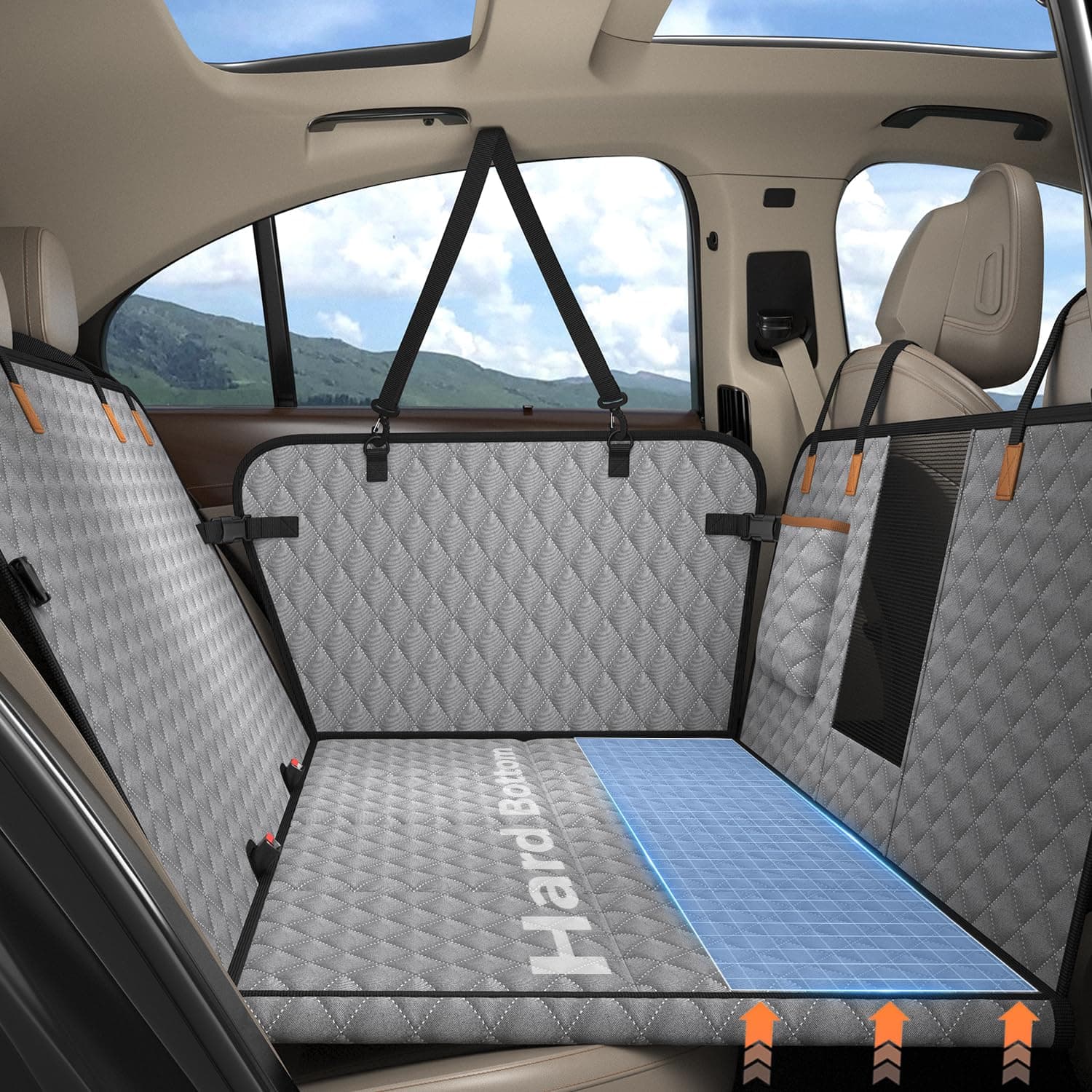MyeMdan Protection Voiture Chien Siege Arriere - Imperméable et Anti-Rayures - avec 8 Plaques de Bois Dur Solides - pour La Plupart des Voitures SUV