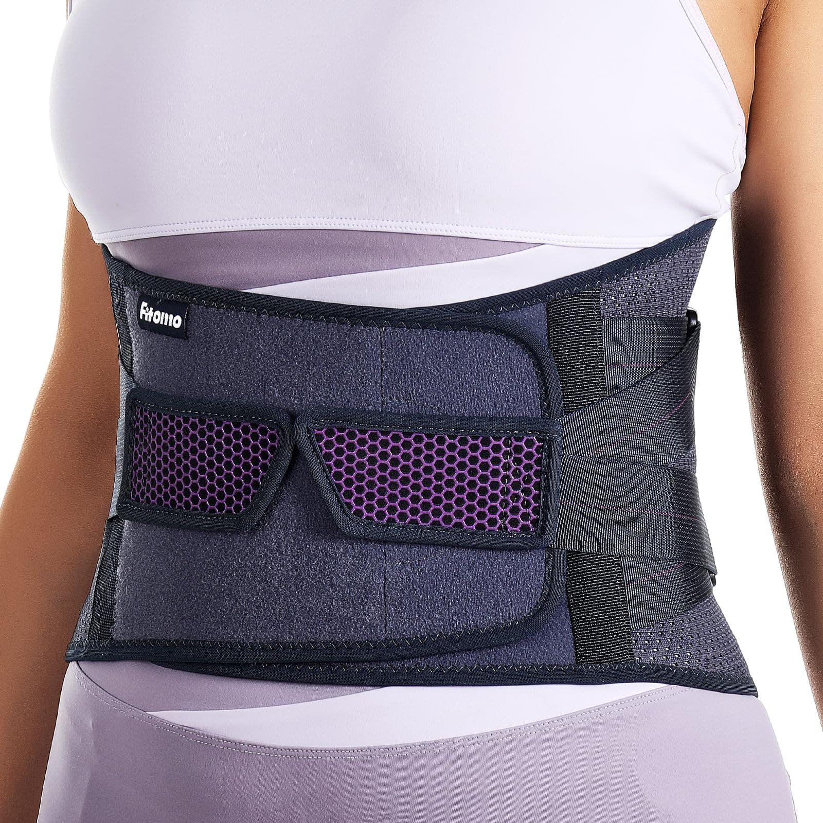 Fitomo Faja Lumbar con 7 Varillas y compresión ajustable de doble capa | Ajuste ergonómico, Ligero y transpirable, Alivio de Dolor de Espalda, Ciática, Hernia Discal, Corrector de Postura, Unisex