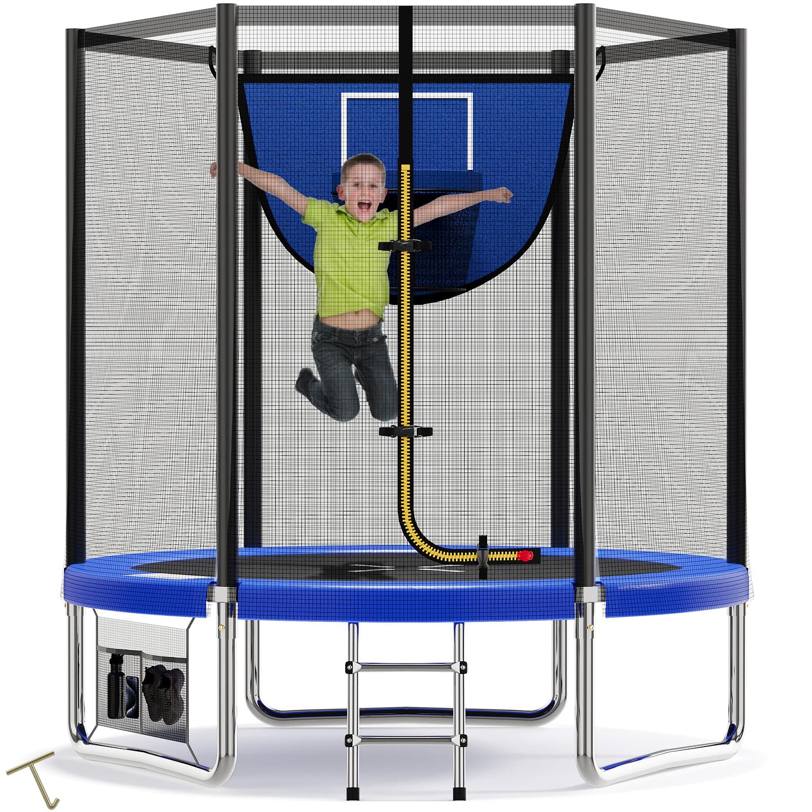 Devoko Cama Elástica Exterior para Niños Ø 183/228/305/366/427 cm, Trampolines para Niños con Malla de Zapatos, Escalera, Red de Seguridad, Capacidad de Carga 50-150 kg