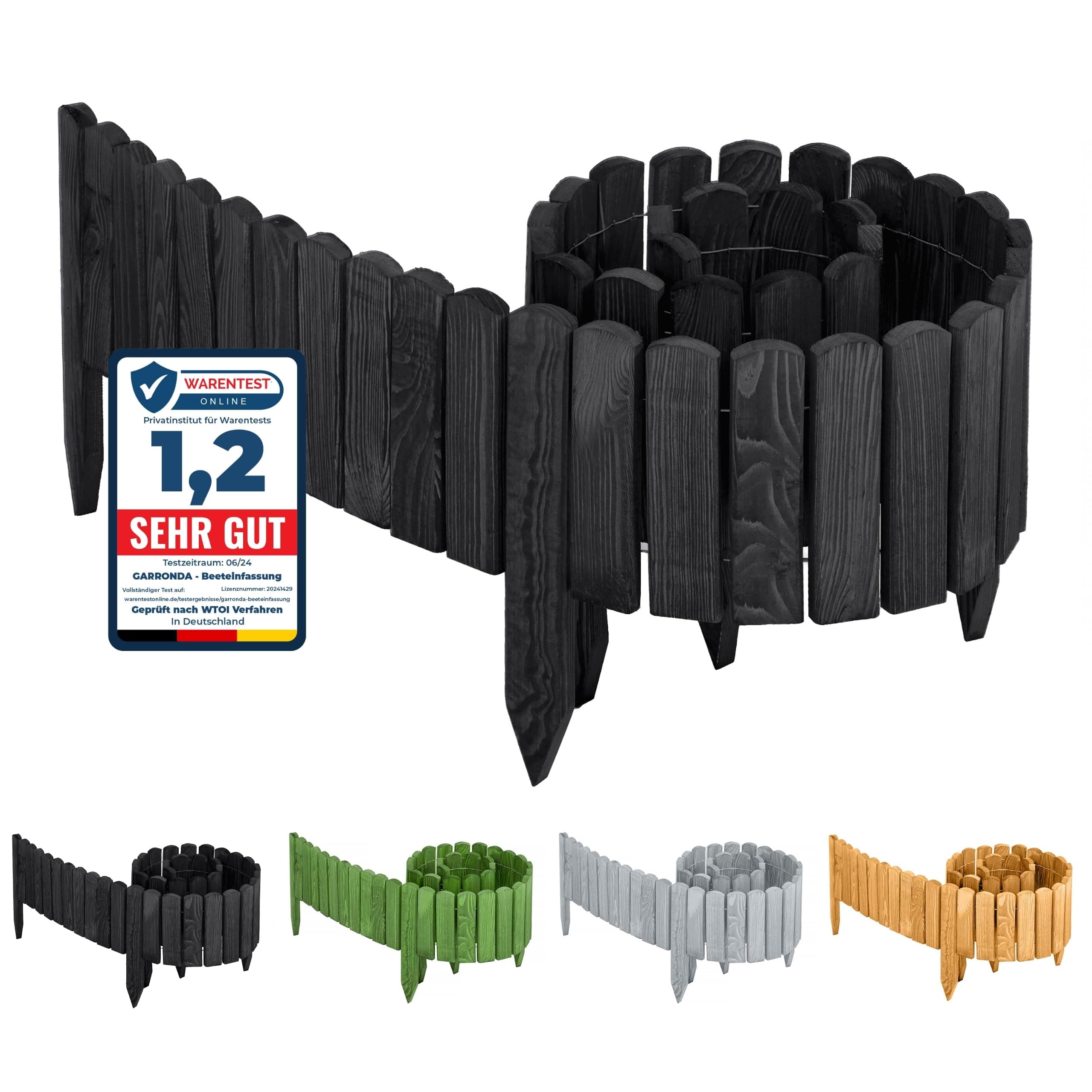 Garronda Rollborder bordure per aiuole e prato recinzione staccionata in legno flessibile 200 cm bordatura da giardino esterno delimitatore aiuole GD-0046 (Grafite Altezza: 40 cm)