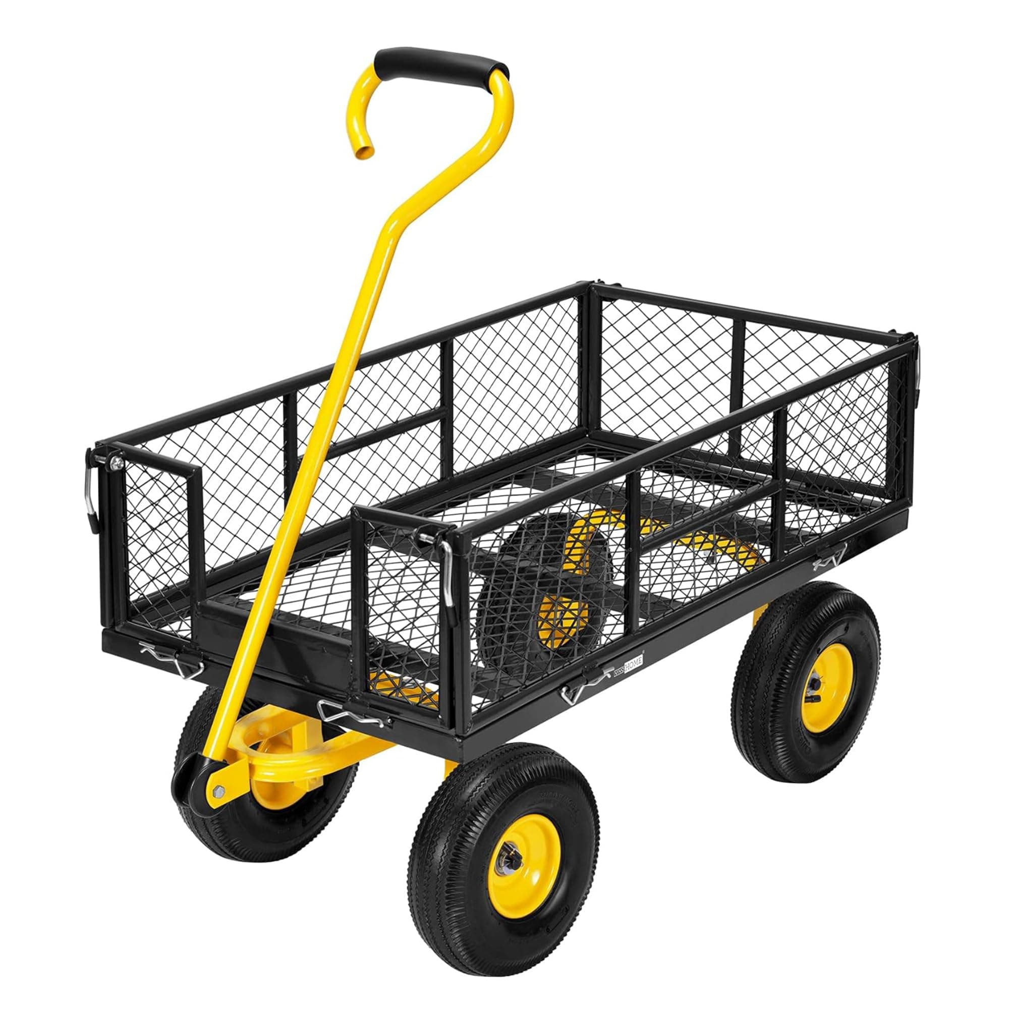 VIVOHOME Chariot de Jardin Transport Camping, Capacité de Charge 400kg, Chariot Utilitaire Robuste Extérieur avec Pneus Côtés Amovibles en Maille Réglables Poignée Rotative Noir