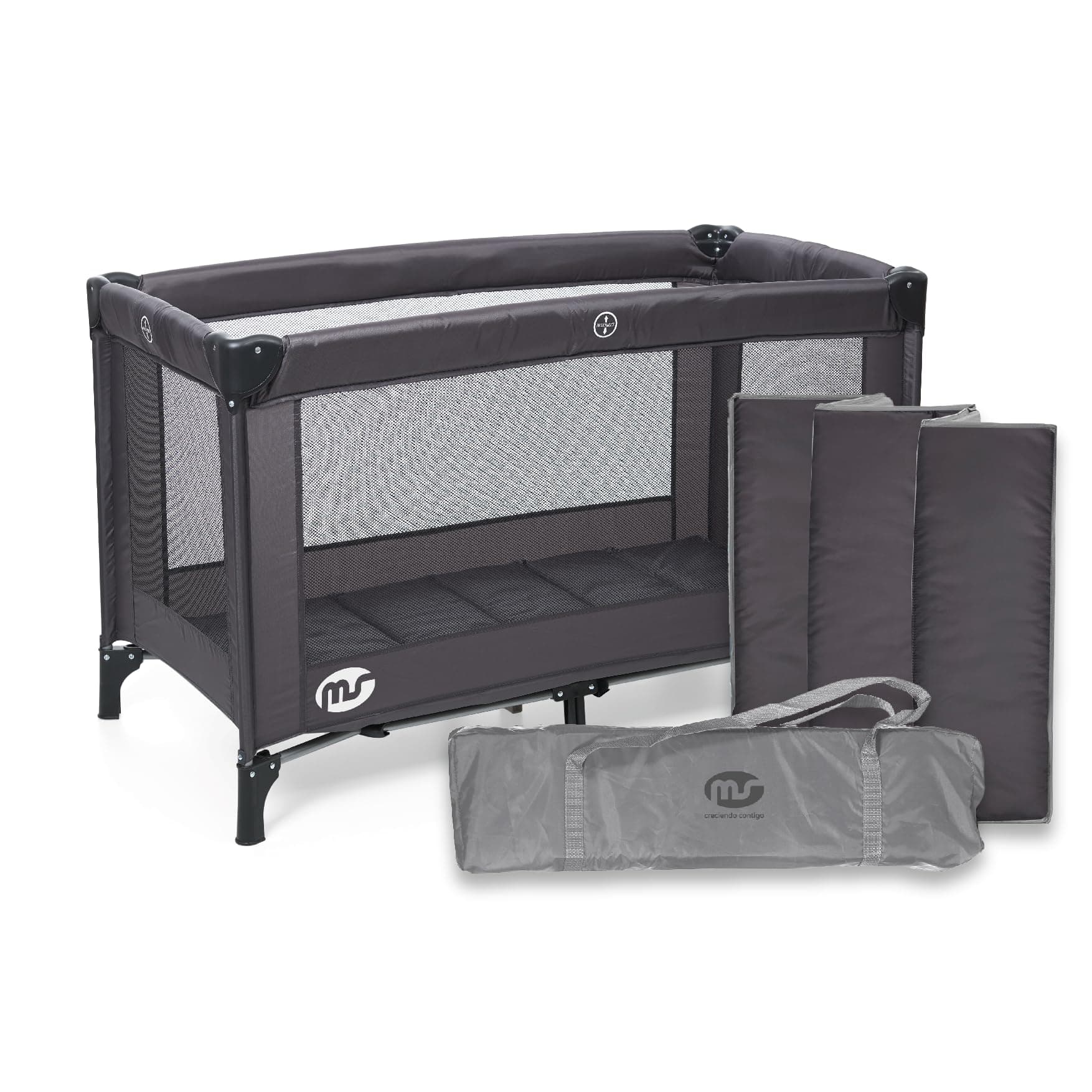 ms BabyWorld – Basic – Cuna de Viaje para niños | 120x60 cm | Desde 0+ Meses hasta 15 kg | Colchón y Bolsa Transporte Incluidos | Plegado y Montaje Fácil | Estructura Ligera y Estable (Negro)