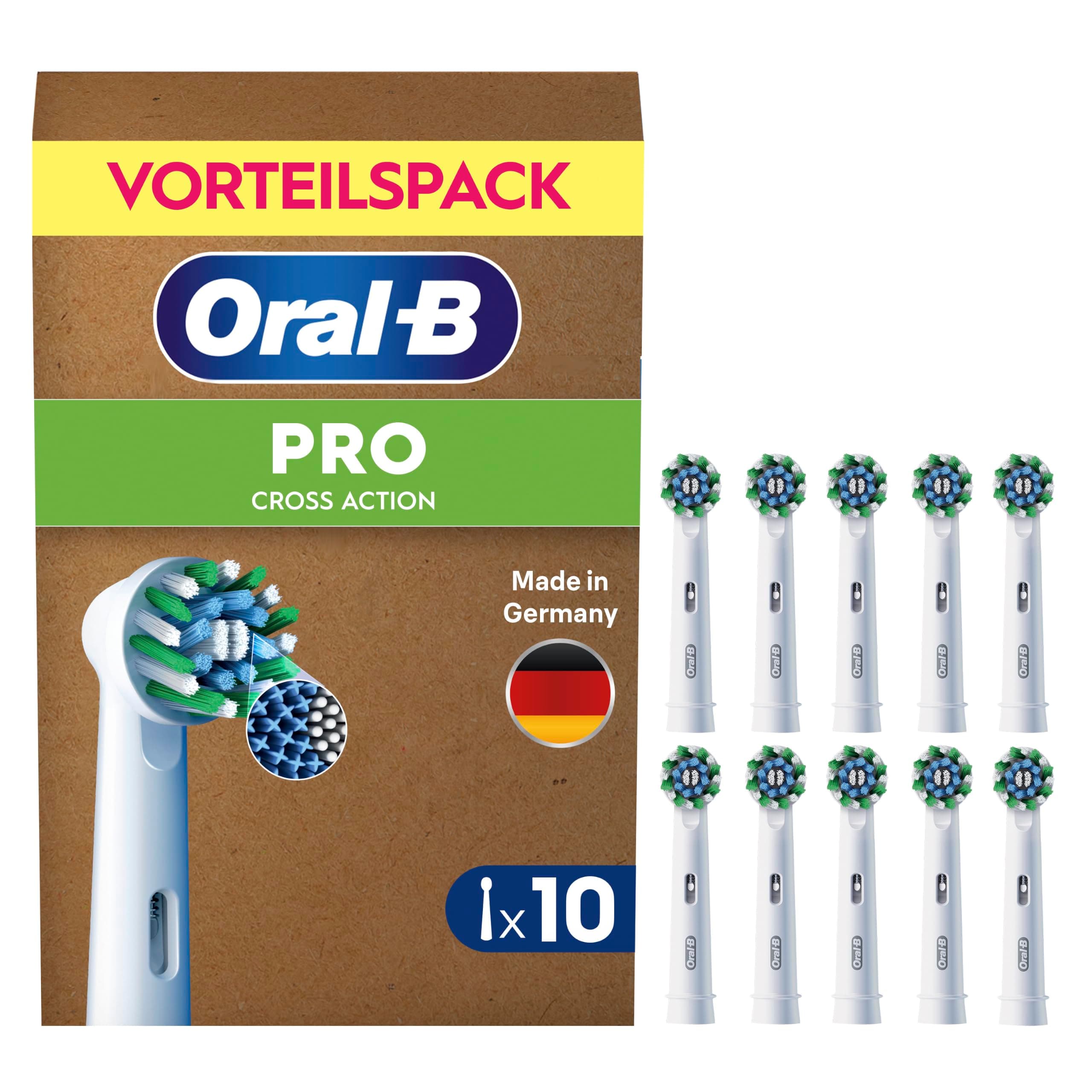 Oral-B Aufsteckbürsten PRO CrossAction, Weiß, 10 Stück | Original Zahnbürstenaufsatz für Elektrische Zahnbürste, Gründliche Plaque-Entfernung und Überlegene Zahnreinigung