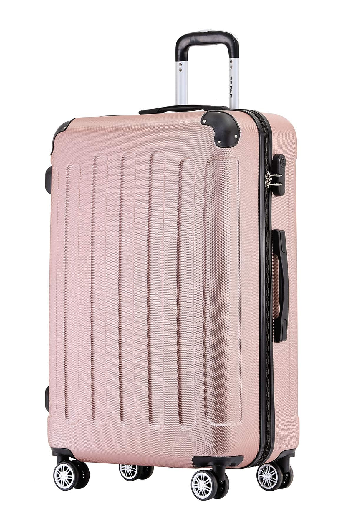 BEIBYE Hartschalenkoffer XL 76 cm – großer Reisekoffer für Familienreisen, leicht, robust, ABS, 360° Doppelrollen, Zahlenschloss, Rosa Gold