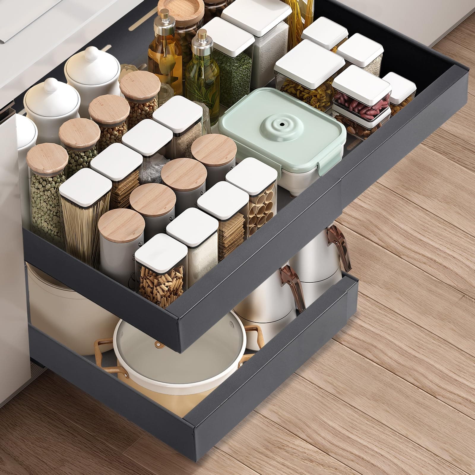 Solvant Tiroir télescopique, extensible, organisateur pour armoires de cuisine, organiseur de tiroir, pas de perçage ni de clouage nécessaire