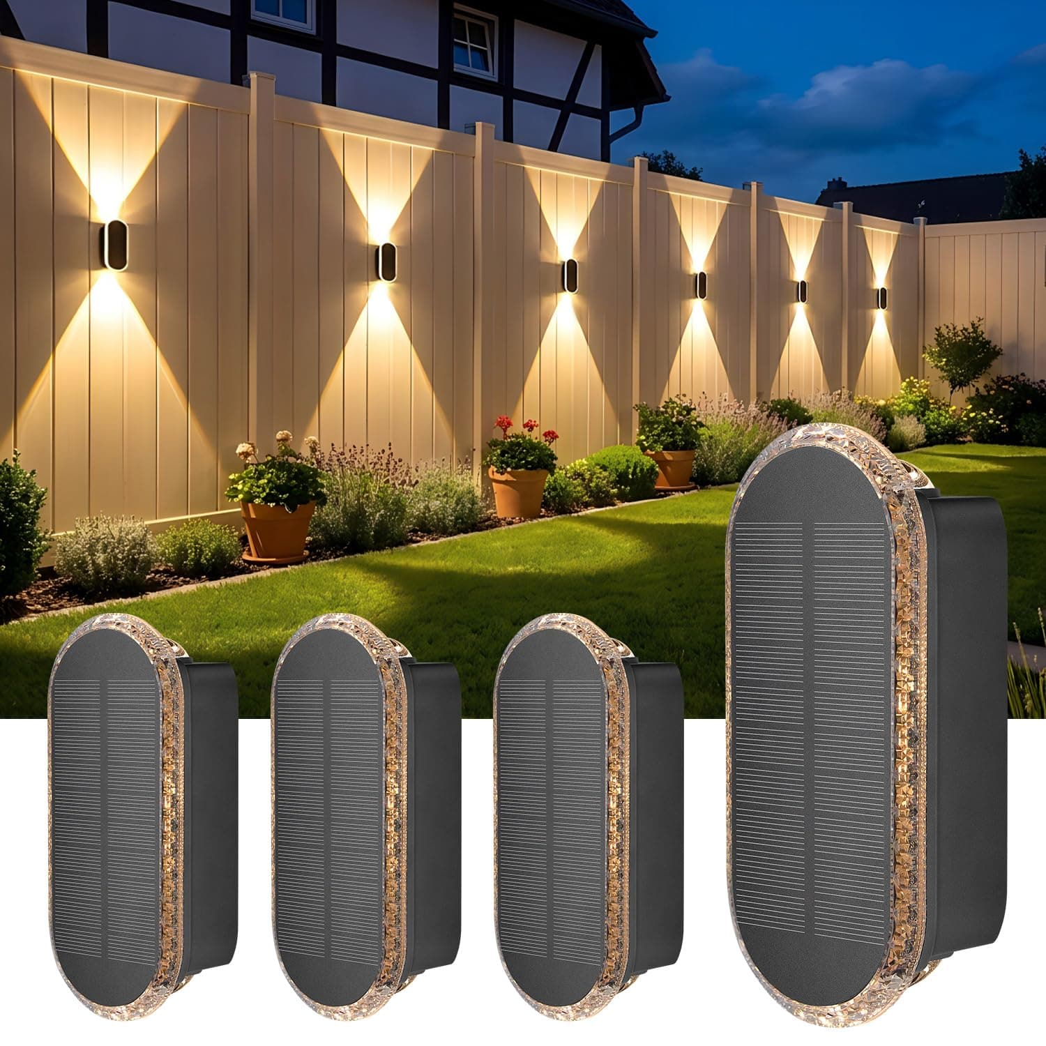 ELLASAY Lampe Solaire Exterieur Applique: Lot De 4 Up and Down LED lumiere Murale Jardin 1200mAh - IP65 Étanche Avec 3000K/4000K/6500K - Éclairage Puissant Pour Clôture Patio Terrasse