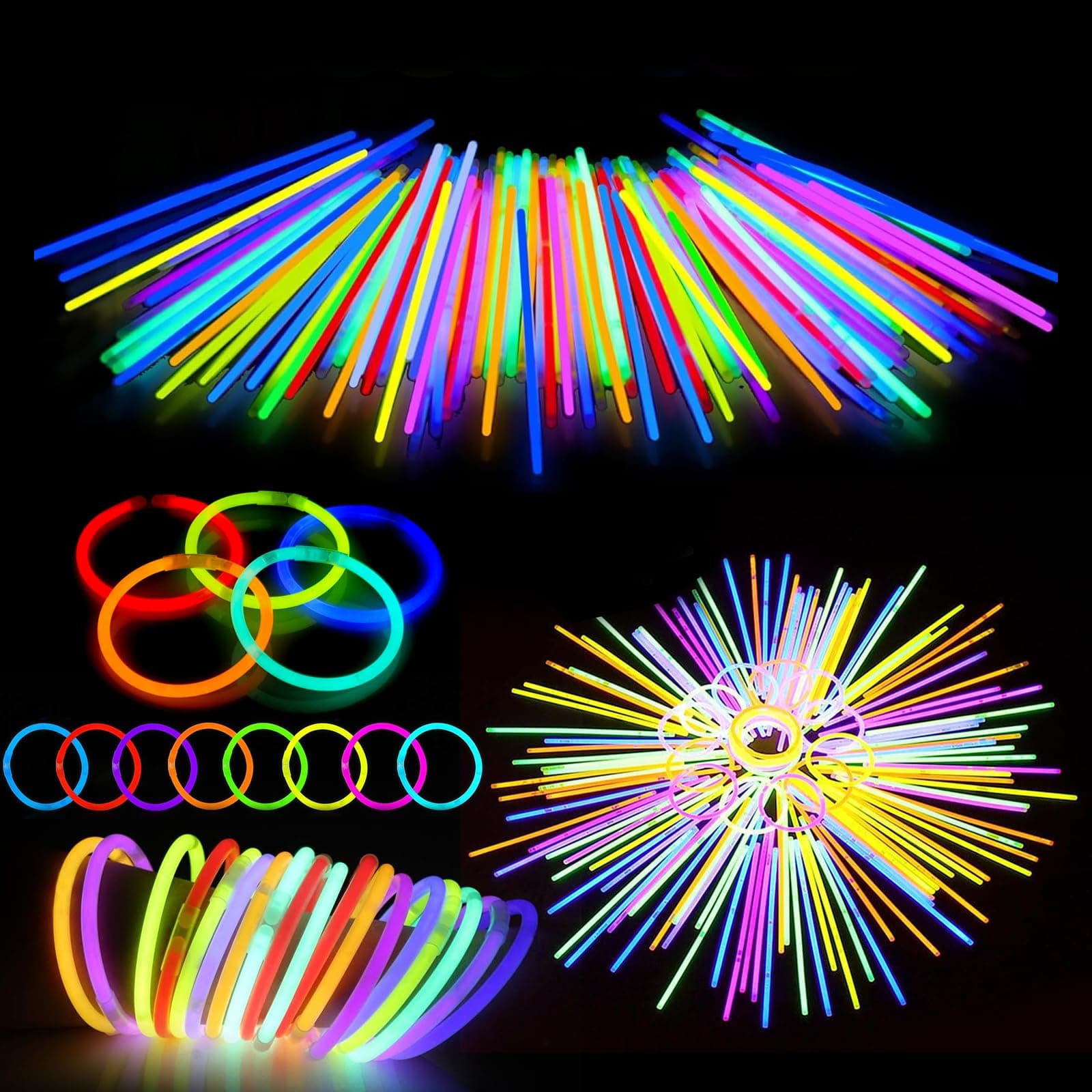 Braccialetti Luminosi Fluorescenti - 100 Bastoncini Luminosi con 100 Connettori, Braccialetti Fluo per Bambini e Adulti, Gadget Compleanno Bambini, Perfetti per Party, Feste, Carnevale e Eventi