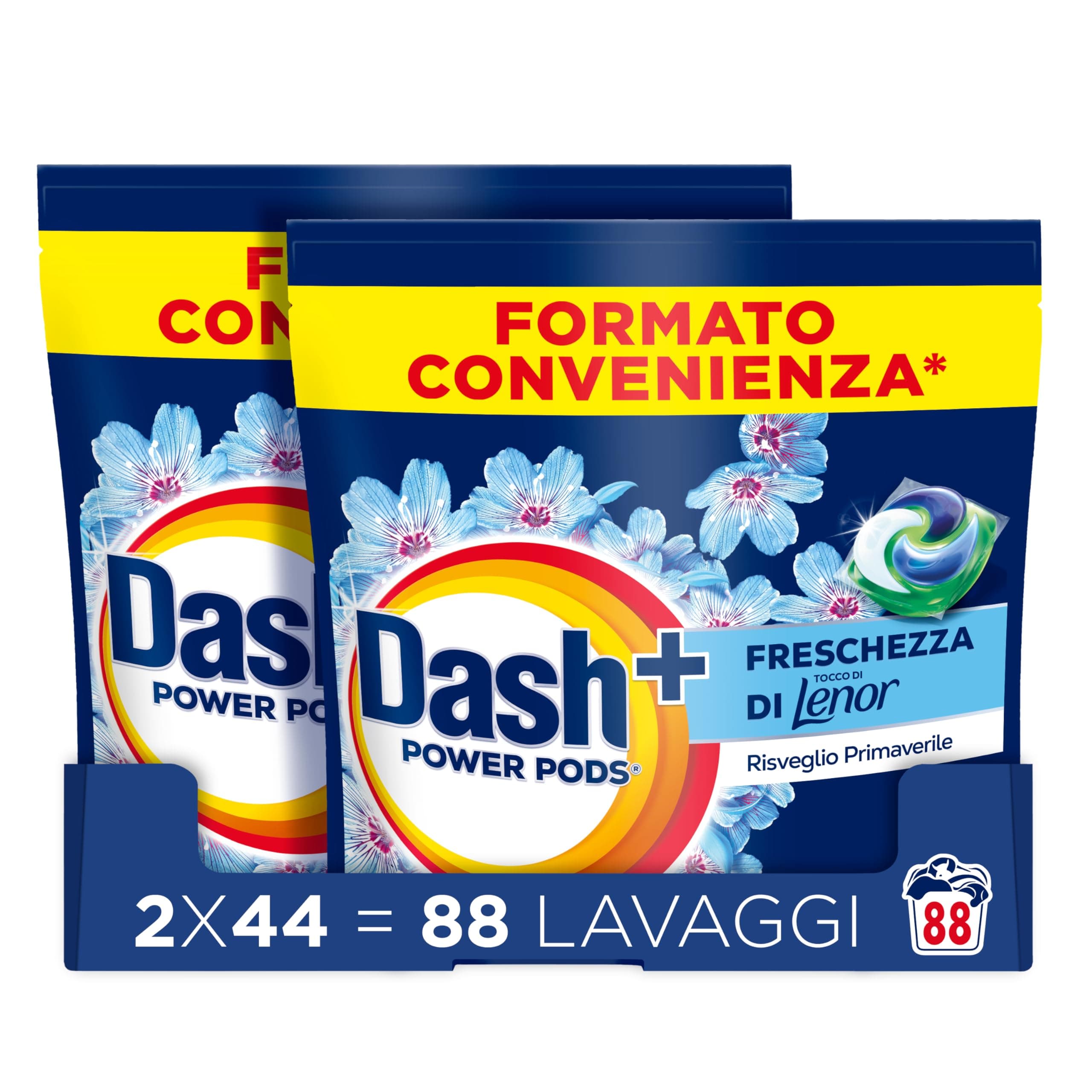 Dash Power Pods Detersivo Lavatrice In Capsule, Freschezza Di Lenor, 88 Lavaggi (2x44), Risveglio Primaverile rimuove addirittura gli odori di sudore vecchi di 7 giorni, per una pulizia impeccabile