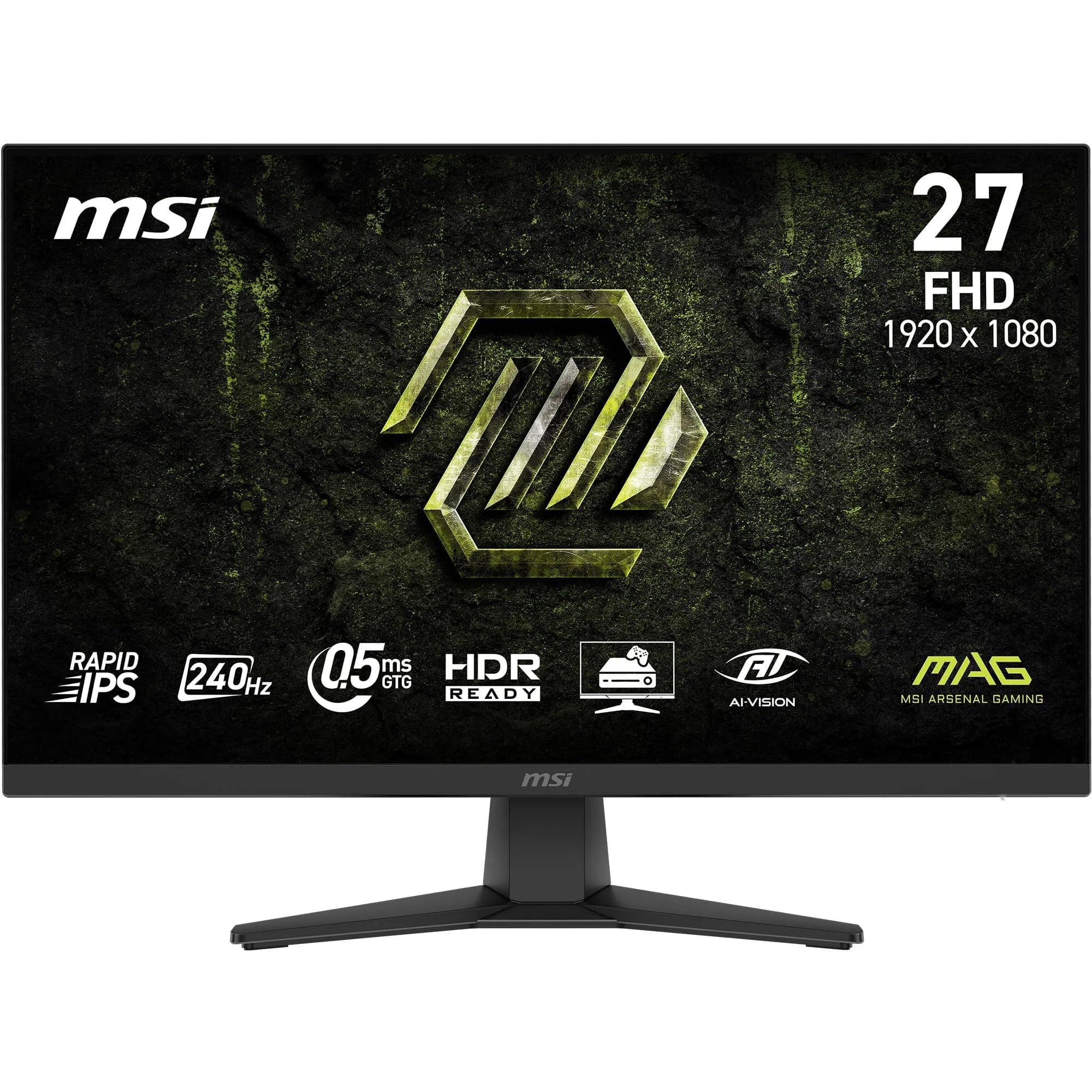 msi MAG 272F X24 – Monitor Gaming 27" FHD (1920×1080), Rapid IPS, 240 Hz, 0,5 ms, HDR Ready, AMD FreeSync Premium, AI Vision, Eye Care, HDMI 2.0b, DisplayPort 1.2a, Design frameless, VESA, Nero