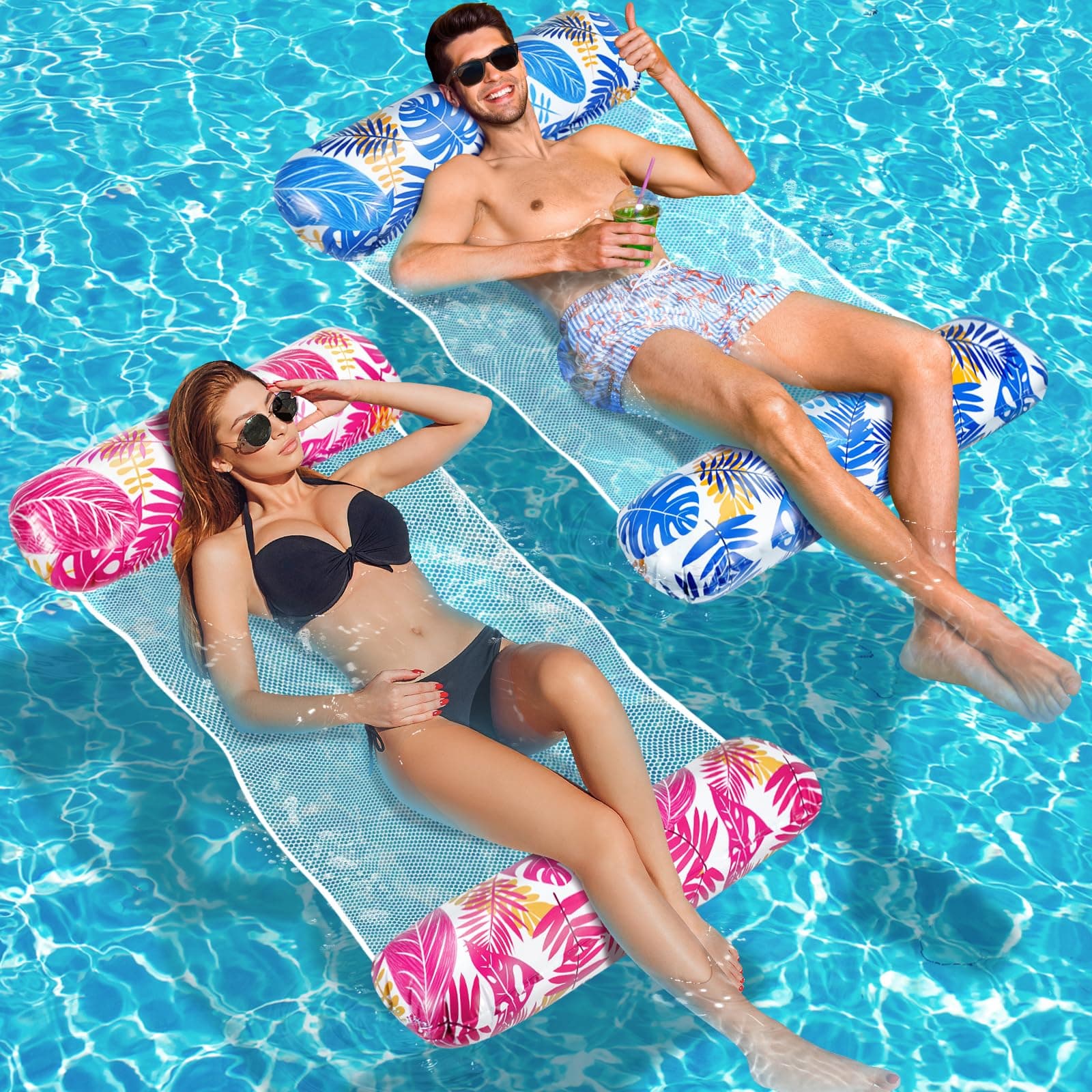 WEARXI Bouee Piscine XL, 2 Pièces Matelas Piscine, 4 in 1 Bouee Adulte, Matelas Gonflable Adulte
