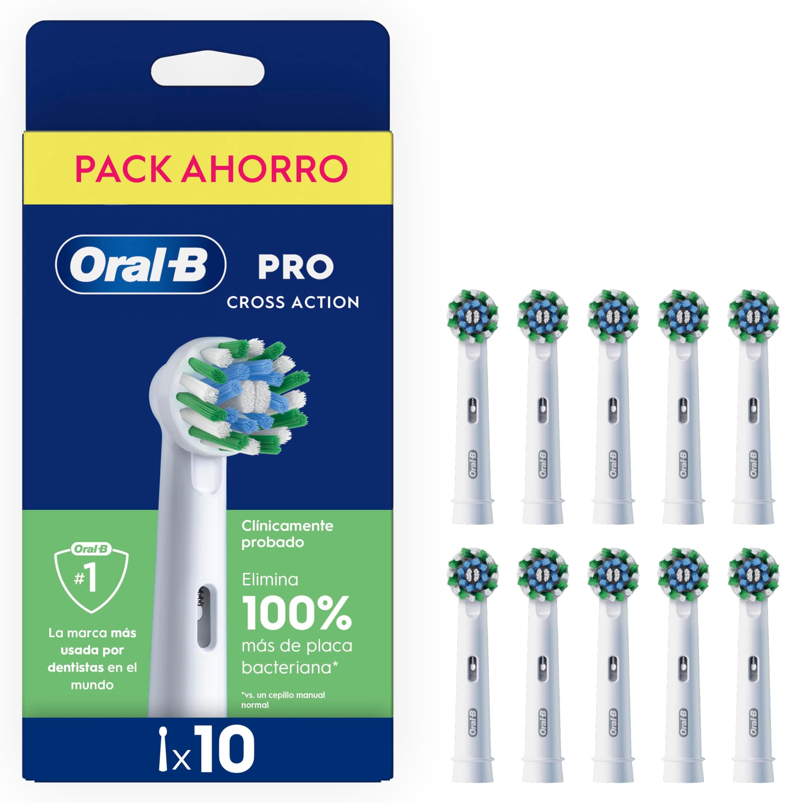 Oral-B Pro CrossAction Cabezales de Recambio Originales, Blanco, Pack de 10 | Recambios para Cepillo Eléctrico Oral B Pro, con Indicador de Uso y Filamentos en Forma de X para Una Limpieza Profunda