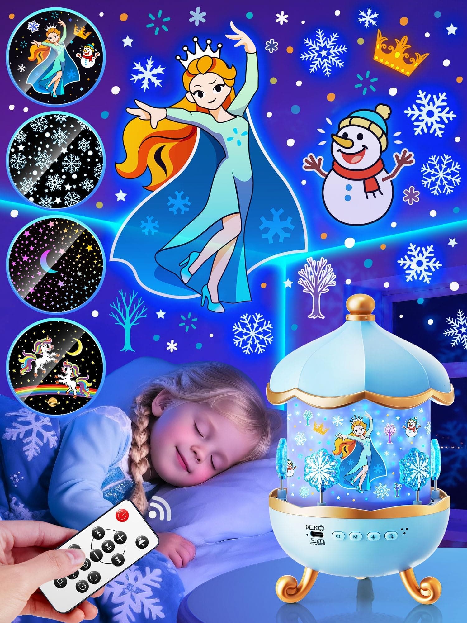 Giocattolo Frozen, 16 Film e 15 Musiche Proiettore Stelle Soffitto, Rotazione 360° e Timer Luce Notturna Bambini, Regalo a tema Frozen Bambina 3 Anni 4 Anni 5 Anni, Decorazione Cameretta Bambina