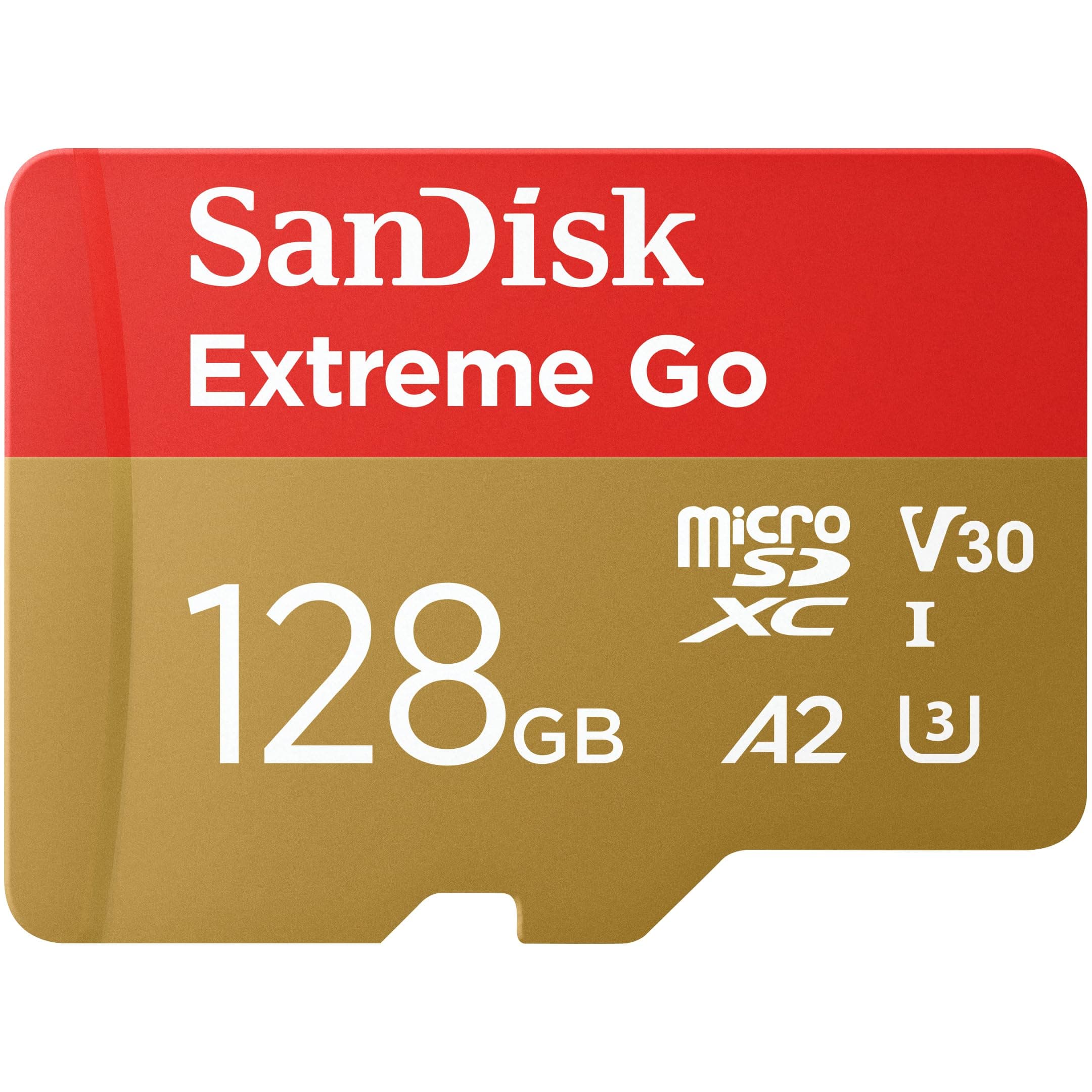 SanDisk 128GB Extreme Go scheda microSDXC + adattatore SD (per smartphones e Tablet Android, Action Cam, Drones, UHS-I, fino a 200 MB/s, 5K, 4K, UHD, V30, Rescue PRO Deluxe, Class 10, U3) per Amazon