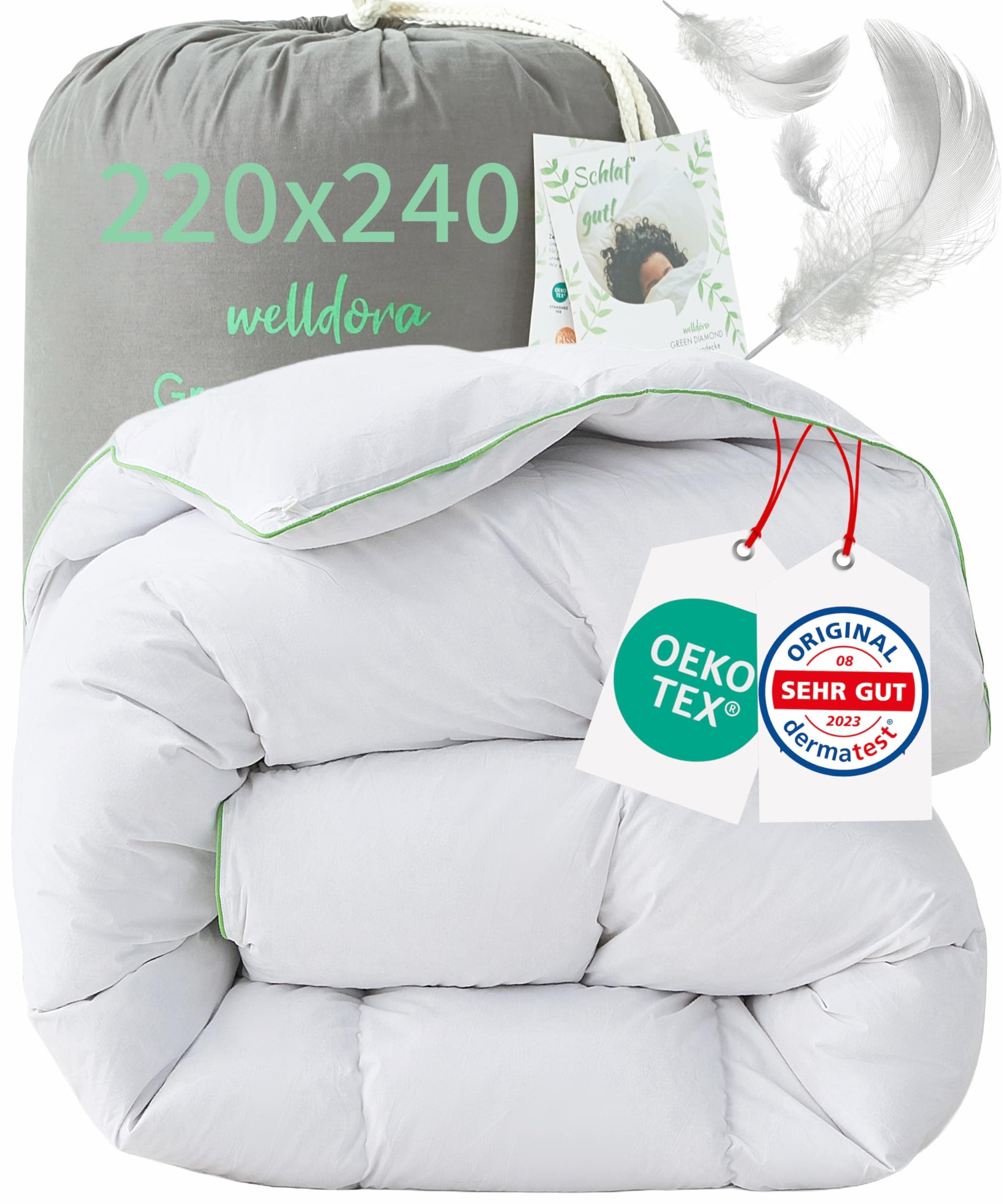 Welldora Komfort Bettdecke 220x240 Winter | Extraweiche Federn & Daunen | Bauschige Daunendecke für kuschelige Nächte | 100% Federn & Daunen | Oeko-Tex, RDS & Downpass ohne Lebendrupf | Decke 240x220