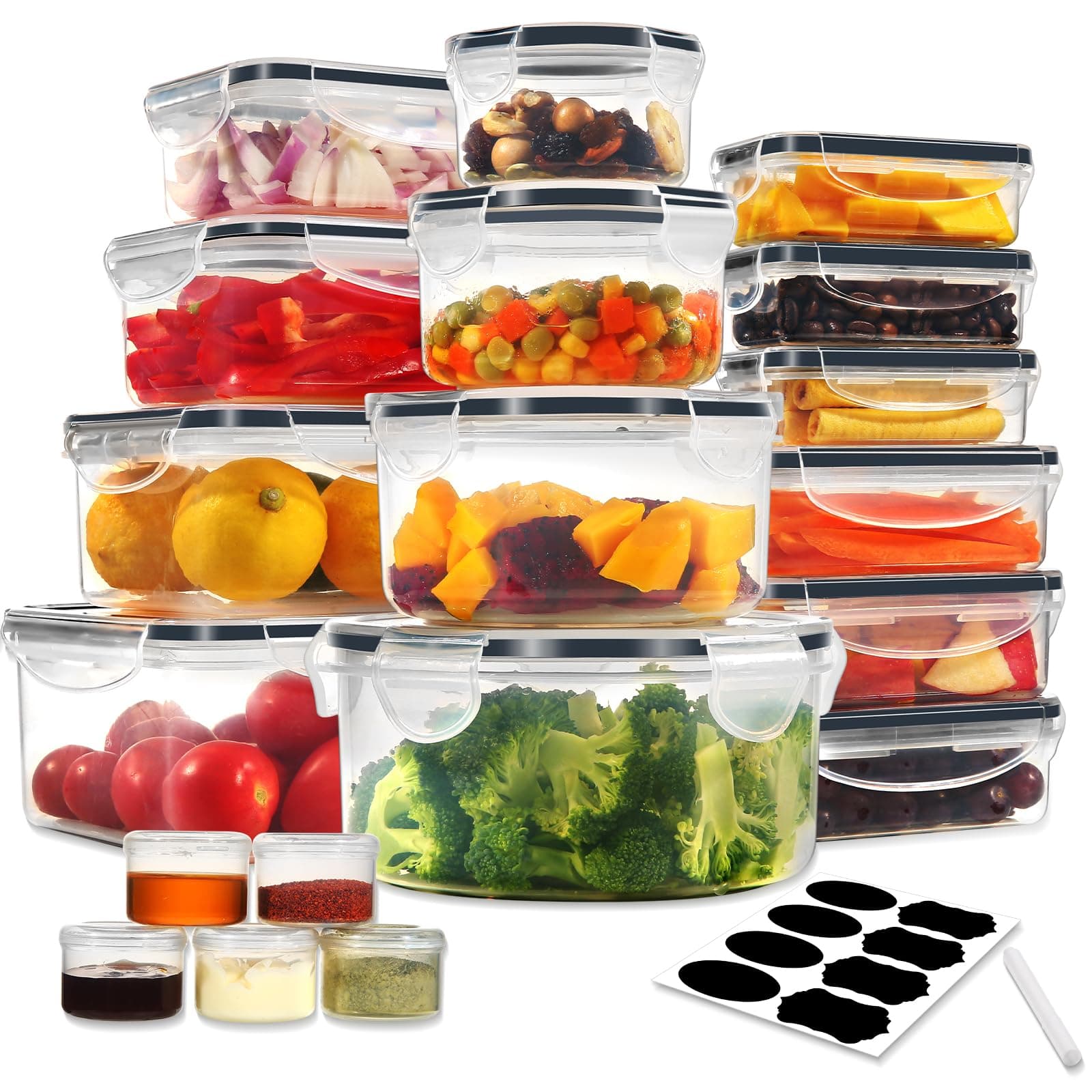YASHE 38 Pezzi Contenitori Ermetici per Alimenti, senza BPA Contenitore Plastica con Coperchio, Contenitori Cucina Organizer per Dispensa, Credenza, Sicuro nel Microonde e Lavastoviglie