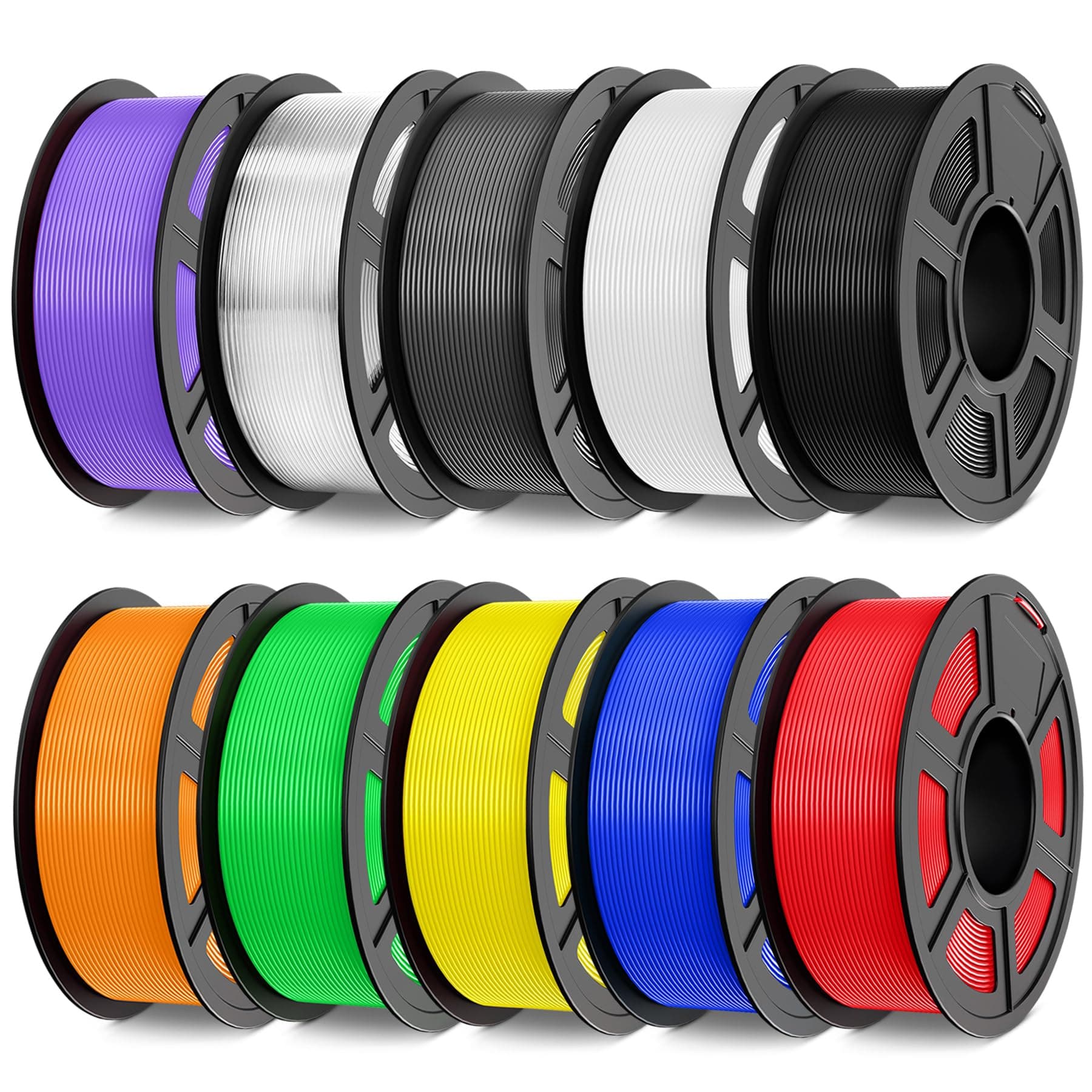 JAYO Filamento PETG 1.75 mm – Pack 10 Bobinas (10 x 1.1 kg / 11 kg, ~3600 m), Multicolor, Alta Tenacidad (Resistente a Golpes), Buena Resistencia Química, ±0.02 mm, Bobinado Ordenado