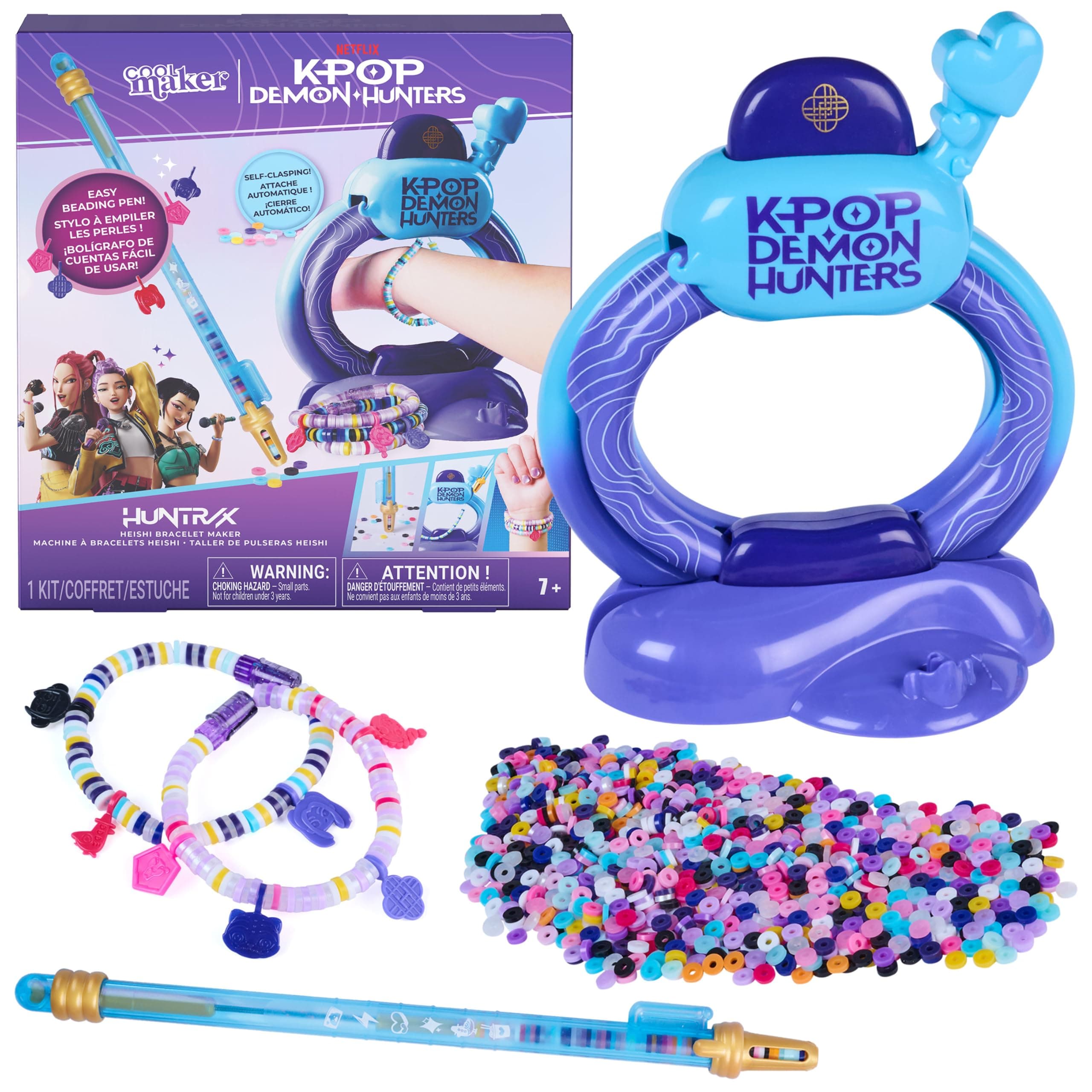 Cool MAKER - Atelier À Bracelets Heishi Kpop Demon Hunters | Kit Création Bijoux - Stylo À Perles - 1200 Perles Heishi - 7 Charms - Pour Créer 15 Bracelets d'Amitité - Dès 7 Ans