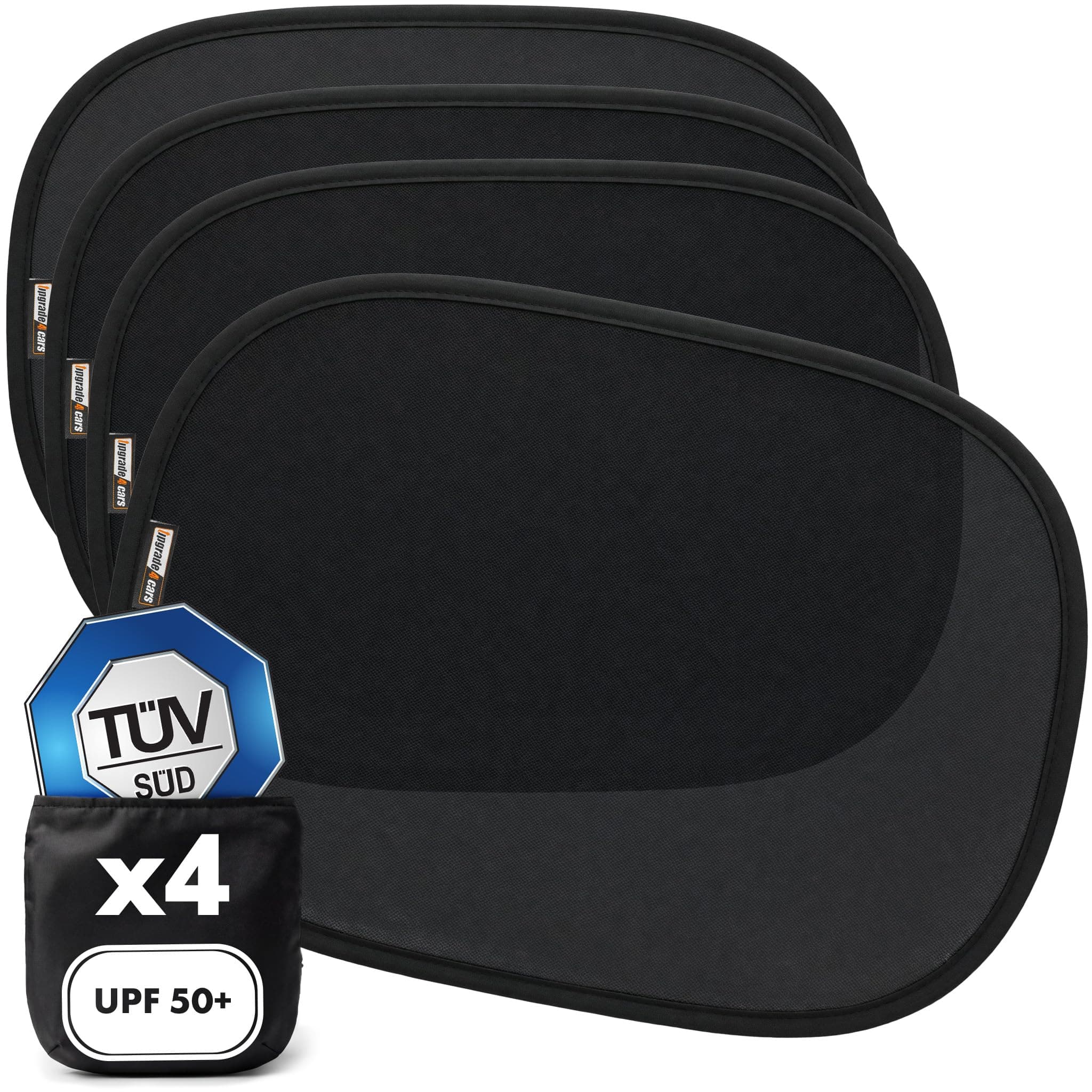 Upgrade4cars 4 x Parasol Coche Bebe con Protección UV Certificado TÜV UPF 50+ | Protector Solar Autoadhesivo para Ventana Lateral Trasero & Delantero | Oscurecedor Interior Niños