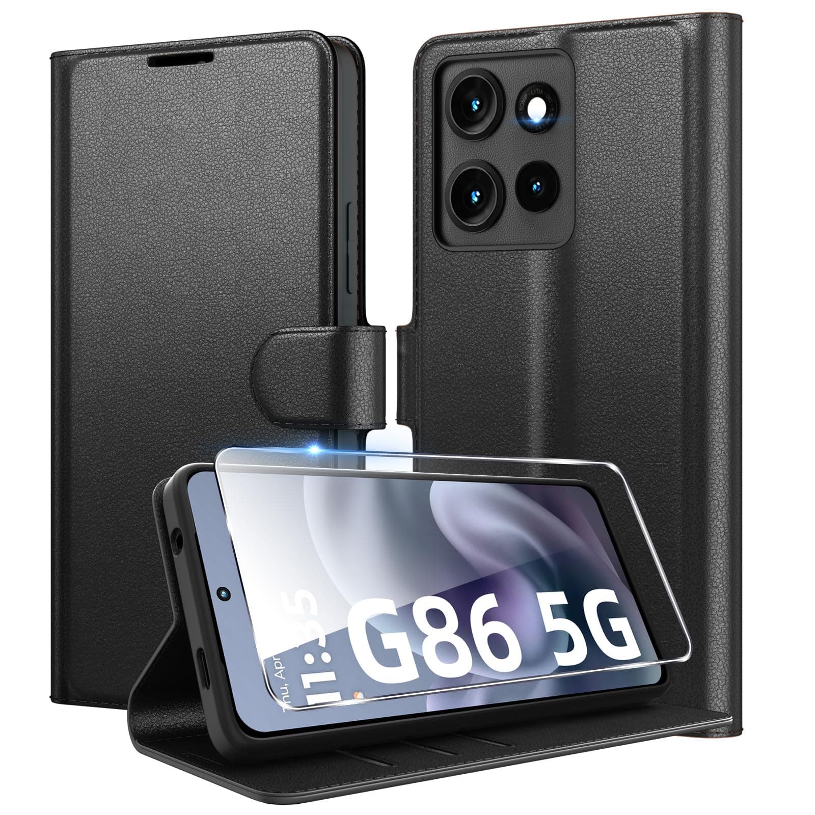 Eirltiy Cover per Motorola Moto G86 5G Portafoglio Pelle PU Premium, Custodia Scomparti Carte Antiurto Protettiva Case con 1 Vetro Temperato, Nero