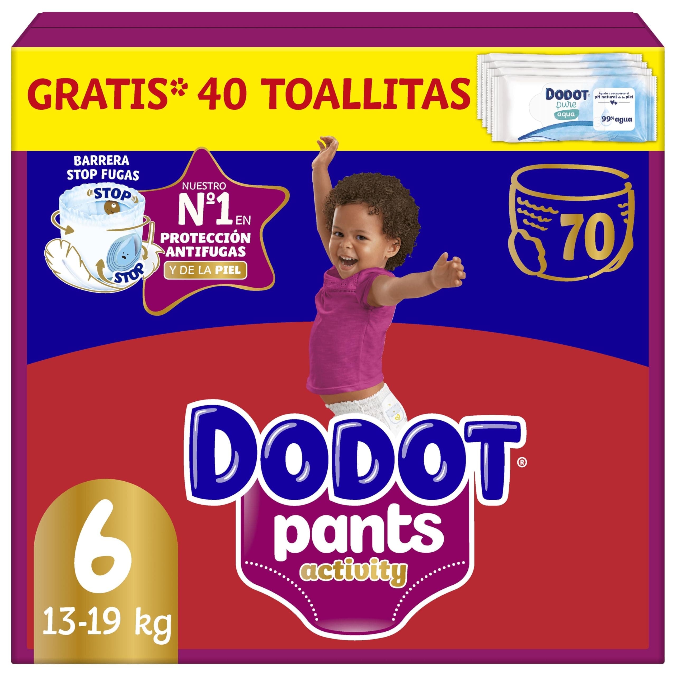 Dodot Activity Pants Pañal-Braguita Talla 6, 70 Pañales, 14kg - 19kg, Con Barrera STOP Fugas Que Ayuda A Prevenir Fugas Traseras | Con Barrera STOP Fugas Que Ayuda A Prevenir Fugas Traseras