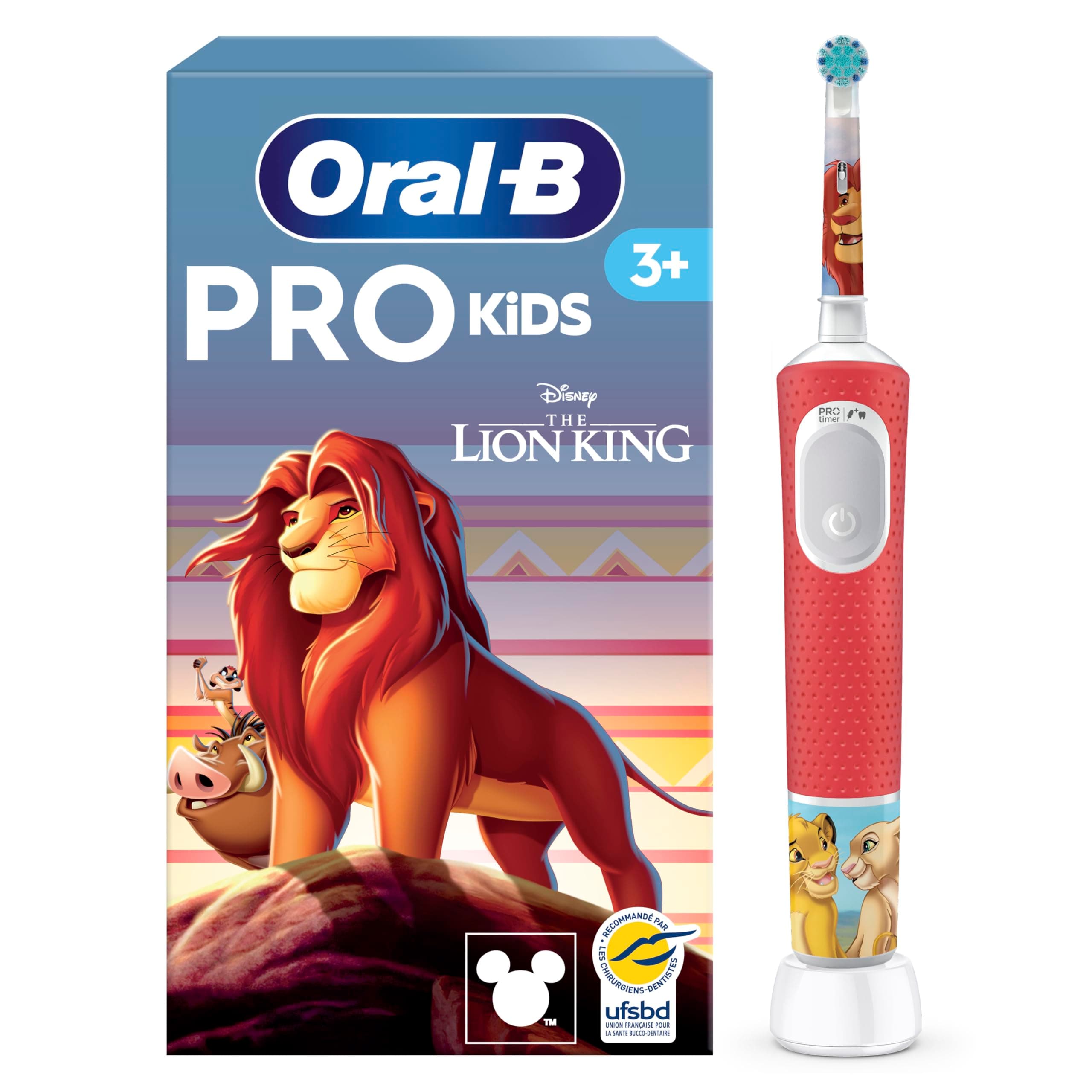 Oral-B Brosse à Dents Electrique Pro Kids, Roi Lion, 1 Brossette, Multicolore – 2 Modes de Brossage pour Enfants de 3 Ans et Plus, Tête Ronde Douce sur les Gencives, Disney Magic Timer