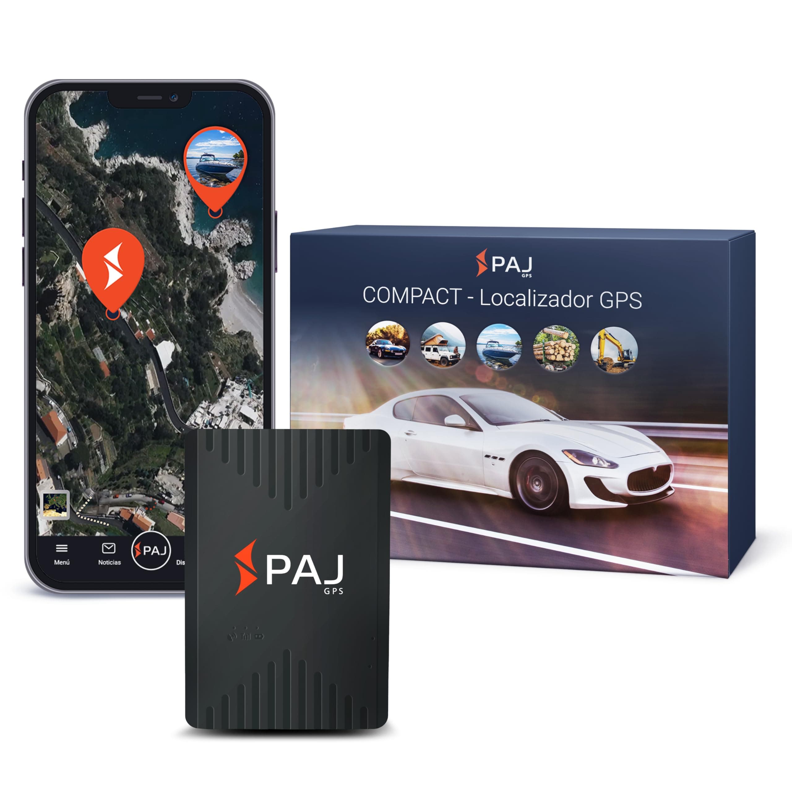 PAJ Compact Finder 4G - Localizador GPS para Coches, Motos y Camiones - Batería de hasta 40 días - Rastreador GPS para protección antirobo con Seguimiento en Tiempo Real, notificación de Alarma