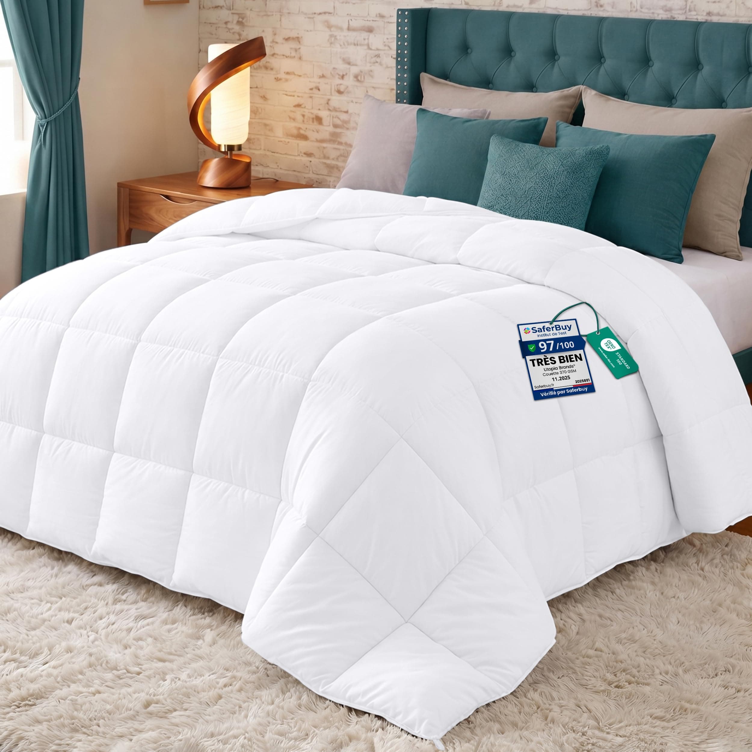 Utopia Bedding Couette 140x200 cm, Couette Chaud 370 GSM, pour lit 1 Personne, Couverture Blanc avec Onglets d'angle (Blanc)