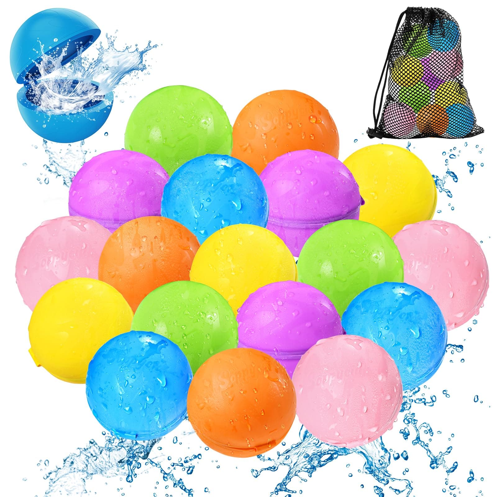 KOKODI Globos de Agua Reutilizables con Imán, Silicona Suave Llenado Rápido, Juegos de Agua para Niños, Juguetes de Piscina y Playa Verano al Aire Libre para Niños y Adultos,18 Uds,Versión estándar