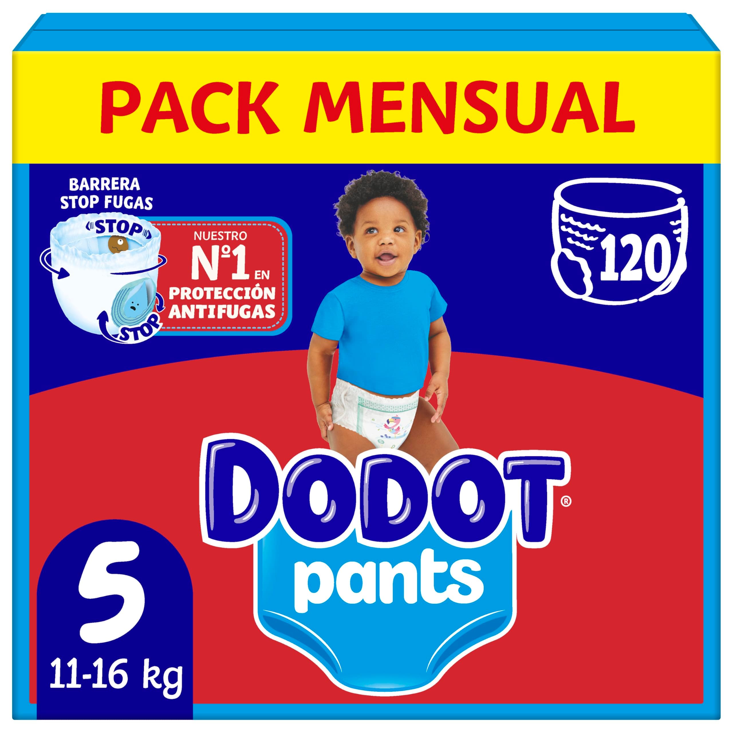 Dodot Pañal-Braguita Bebé Activity Talla 5 (11-17kg), 120 Pañales | Ajuste 360° que ayuda a prevenir fugas, extra suave y fácil de poner y quitar, libertad total de movimiento