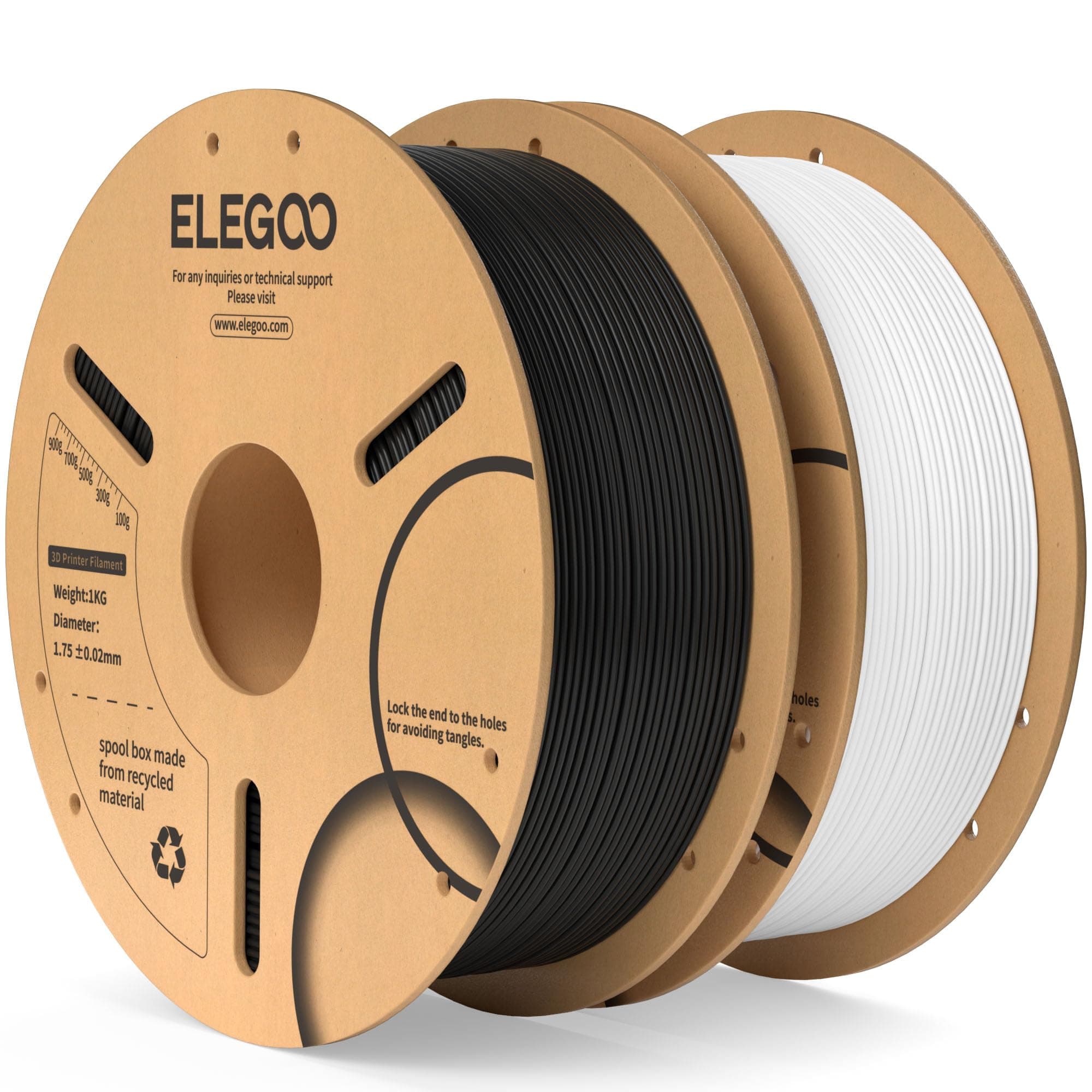 ELEGOO Filamento PLA 1.75 2KG Negro y Blanco, Filamento para Impresora 3D, Precisión Dimensional +/- 0.02mm, Carrete Filamento 3D,para Mayoría Impresoras 3D