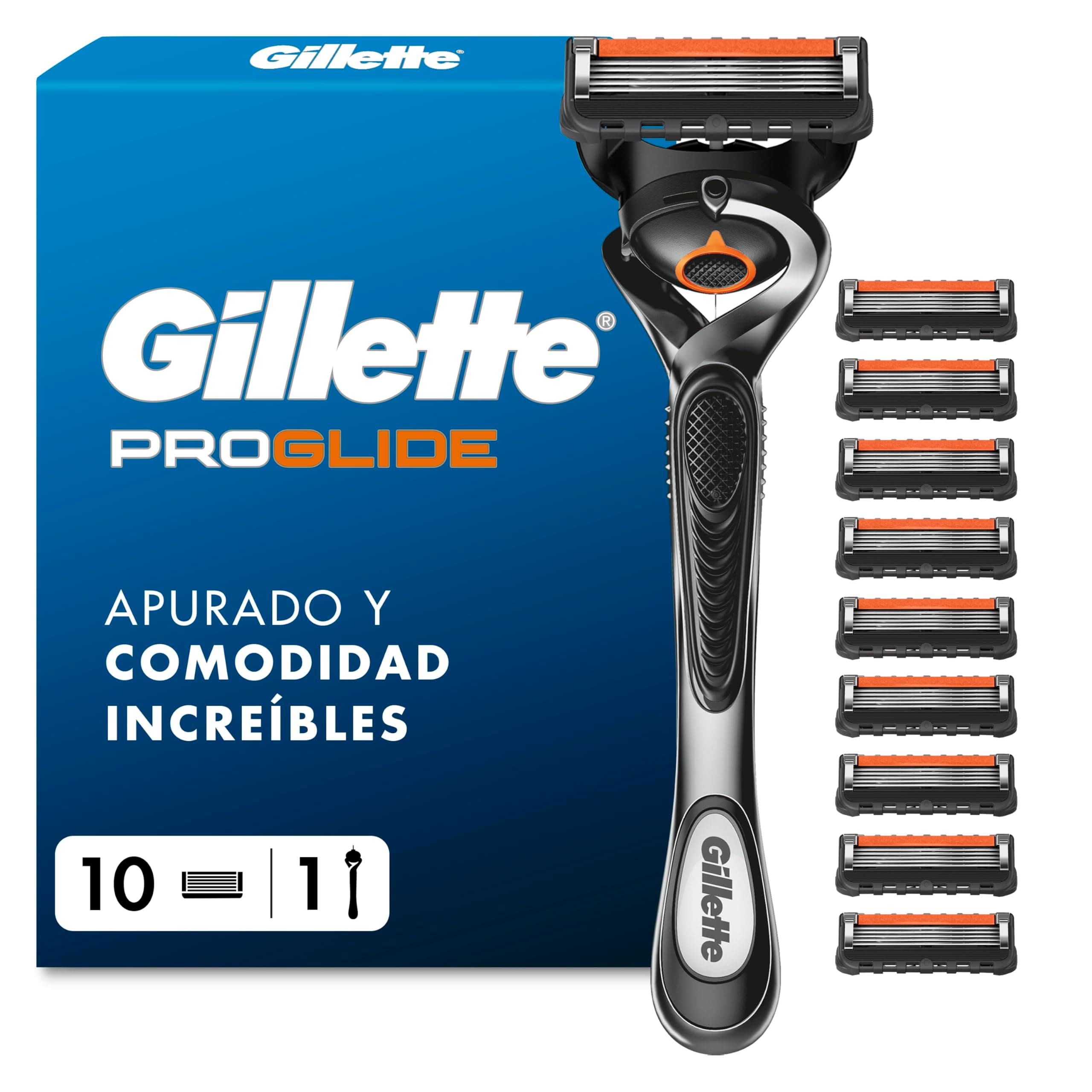 Gillette Proglide Maquinilla de Afeitar Hombre con 10 Cuchillas de Recambio | Tecnología FlexBall, Recambios con Doble Lubricación Y Recortadora de Precisión (El Embalaje Puede Variar)