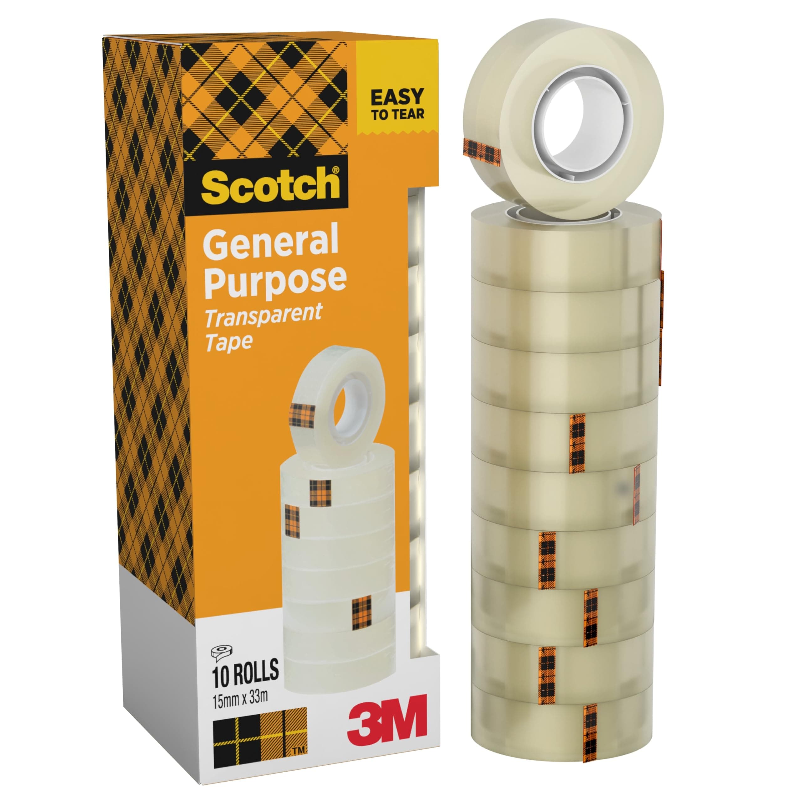 Scotch 508 Ruban Adhésif Transparent, 10 Rouleaux, 15 mm x 33 m | Ruban Adhésif Multi-Usages Transparent pour l’École, la Maison, le Bureau ; Aisé à Utiliser, pour Emballer, Fermer et Réparer